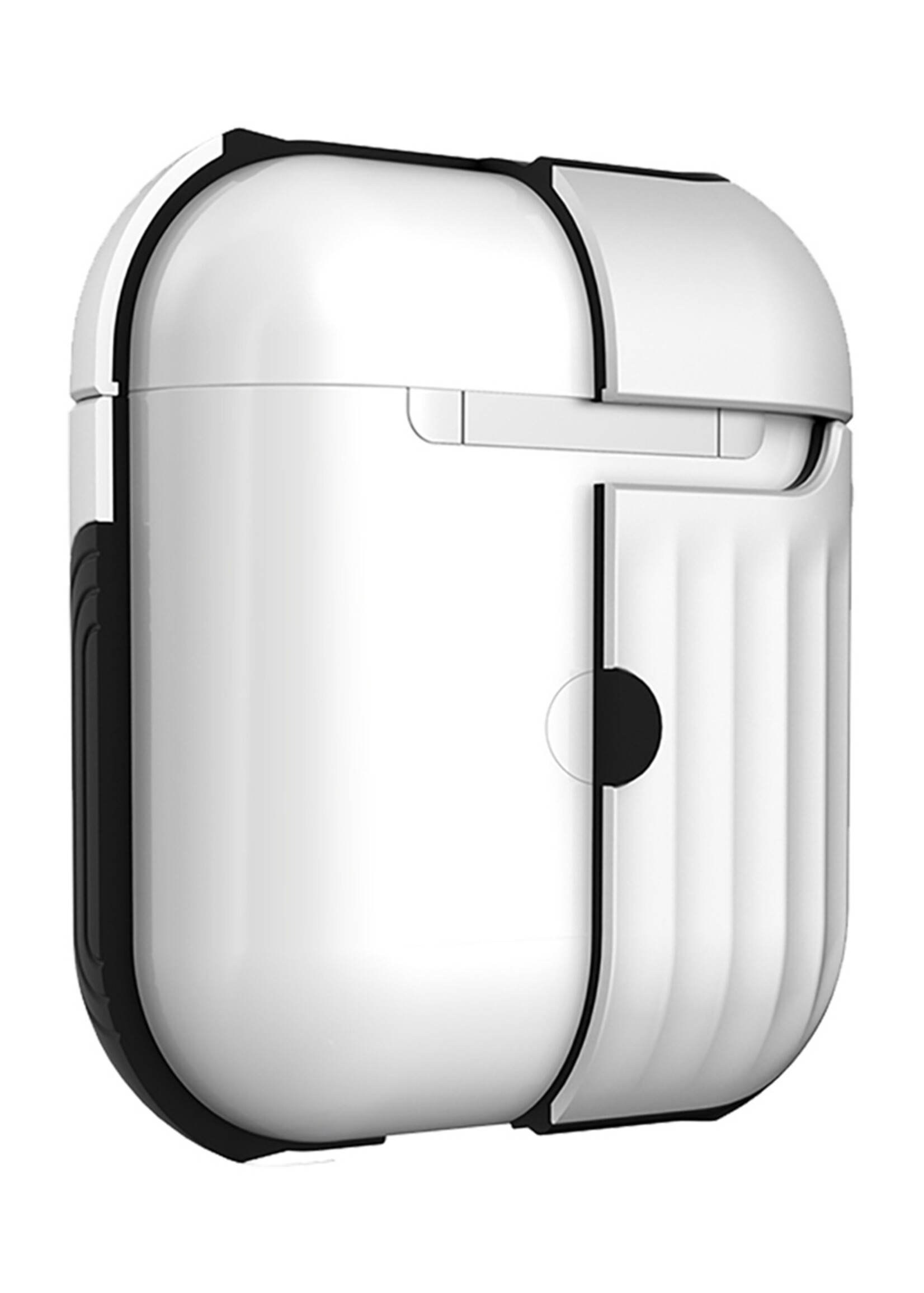 BTH Case Geschikt voor AirPods 1 Hoesje Hoes Hard Cover Ribbels - Hoesje Geschikt voor Apple Airpods 1 Case Met Ribbels - Wit - 2 PACK