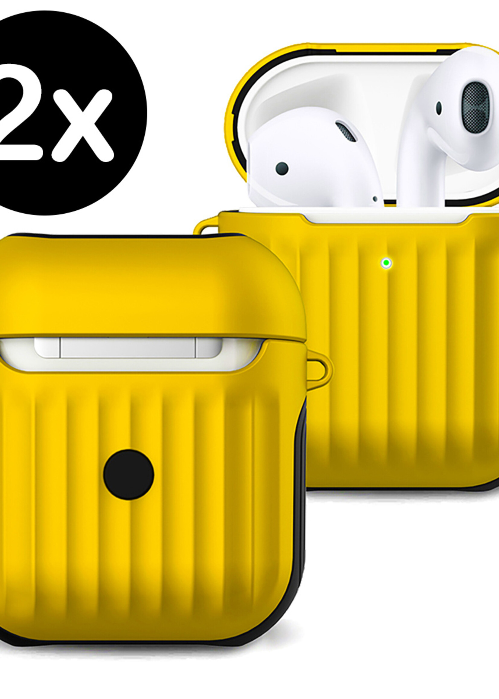 BTH Case Geschikt voor AirPods 1 Hoesje Hoes Hard Cover Ribbels - Hoesje Geschikt voor Apple Airpods 1 Case Met Ribbels - Geel - 2 PACK