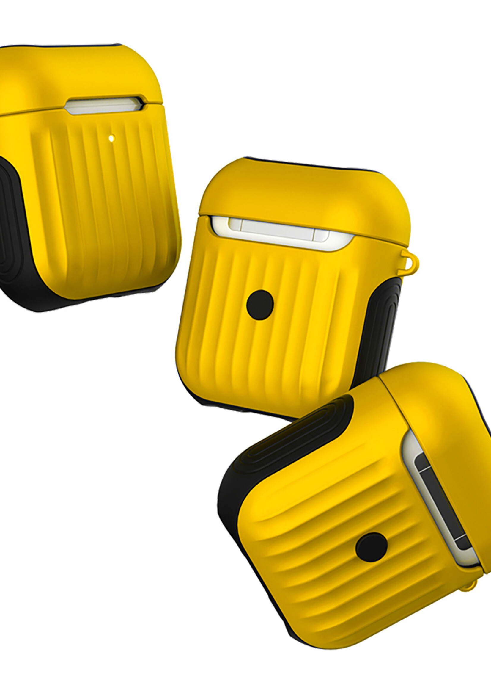 BTH Case Geschikt voor AirPods 1 Hoesje Hoes Hard Cover Ribbels - Hoesje Geschikt voor Apple Airpods 1 Case Met Ribbels - Geel - 2 PACK