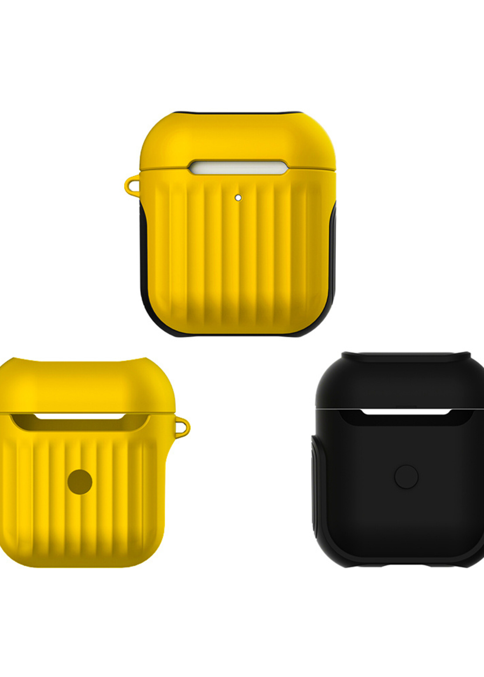 BTH Case Geschikt voor AirPods 1 Hoesje Hoes Hard Cover Ribbels - Hoesje Geschikt voor Apple Airpods 1 Case Met Ribbels - Geel - 2 PACK
