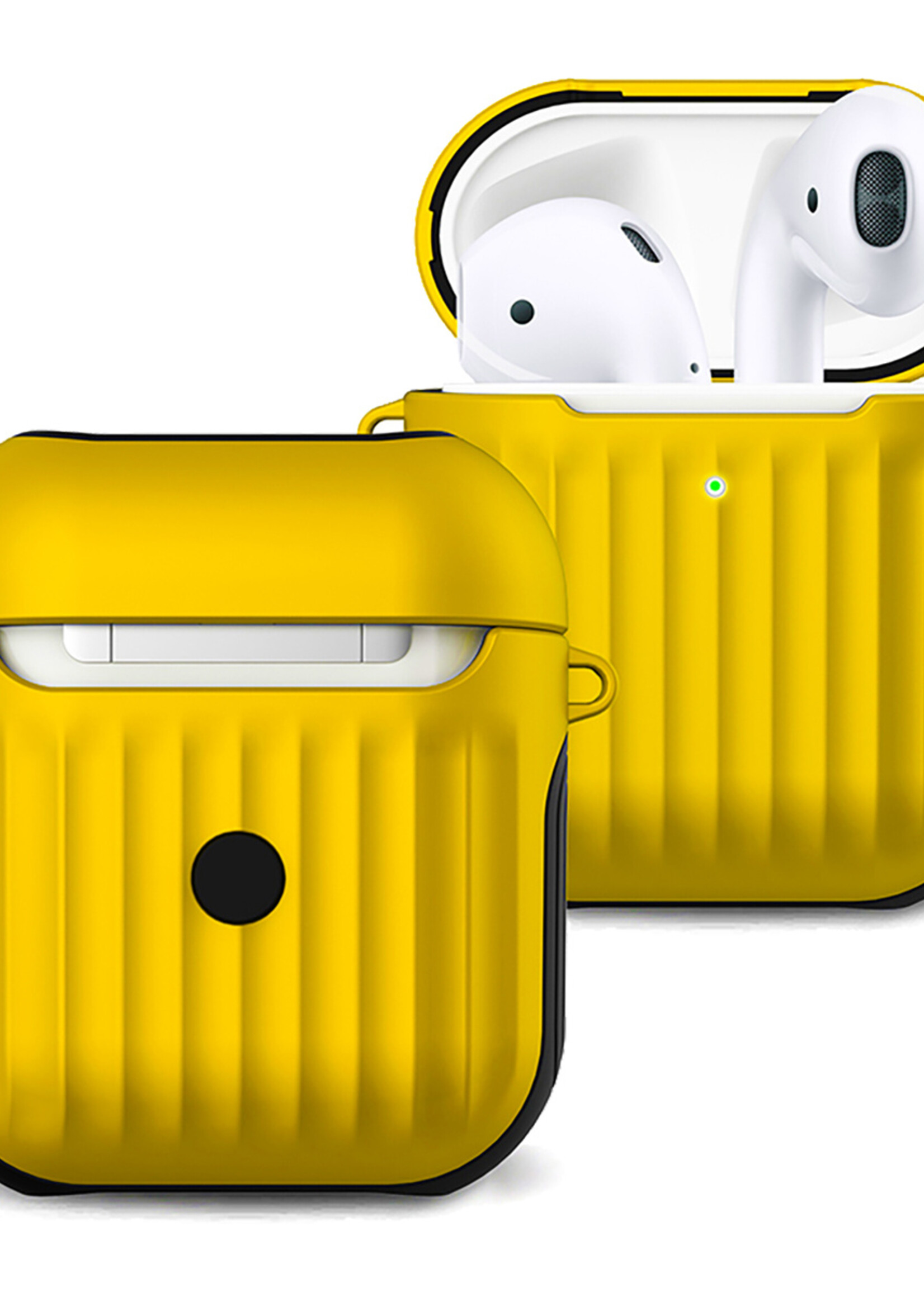BTH Case Geschikt voor AirPods 1 Hoesje Hoes Hard Cover Ribbels - Hoesje Geschikt voor Apple Airpods 1 Case Met Ribbels - Geel
