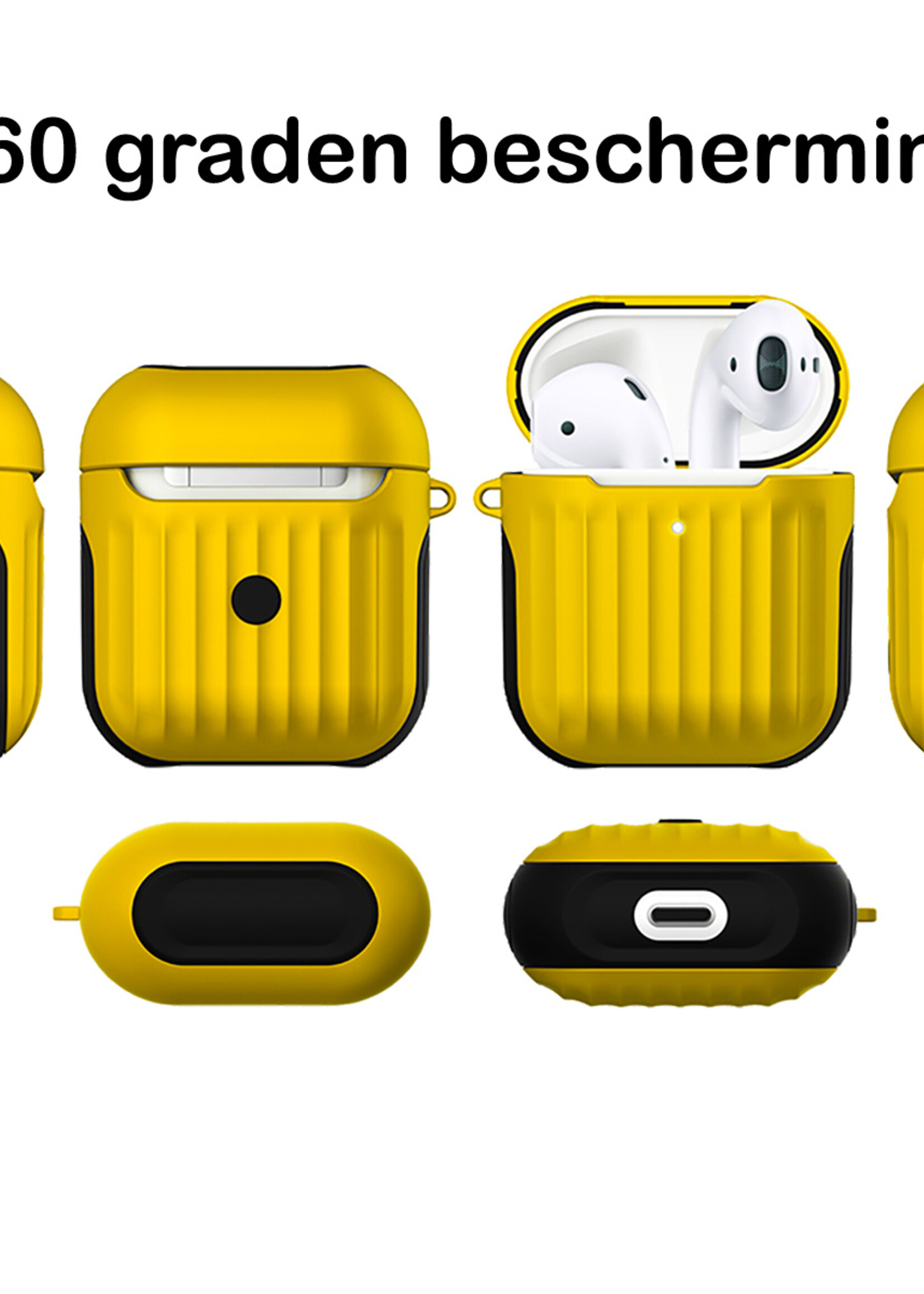 BTH Case Geschikt voor AirPods 1 Hoesje Hoes Hard Cover Ribbels - Hoesje Geschikt voor Apple Airpods 1 Case Met Ribbels - Geel