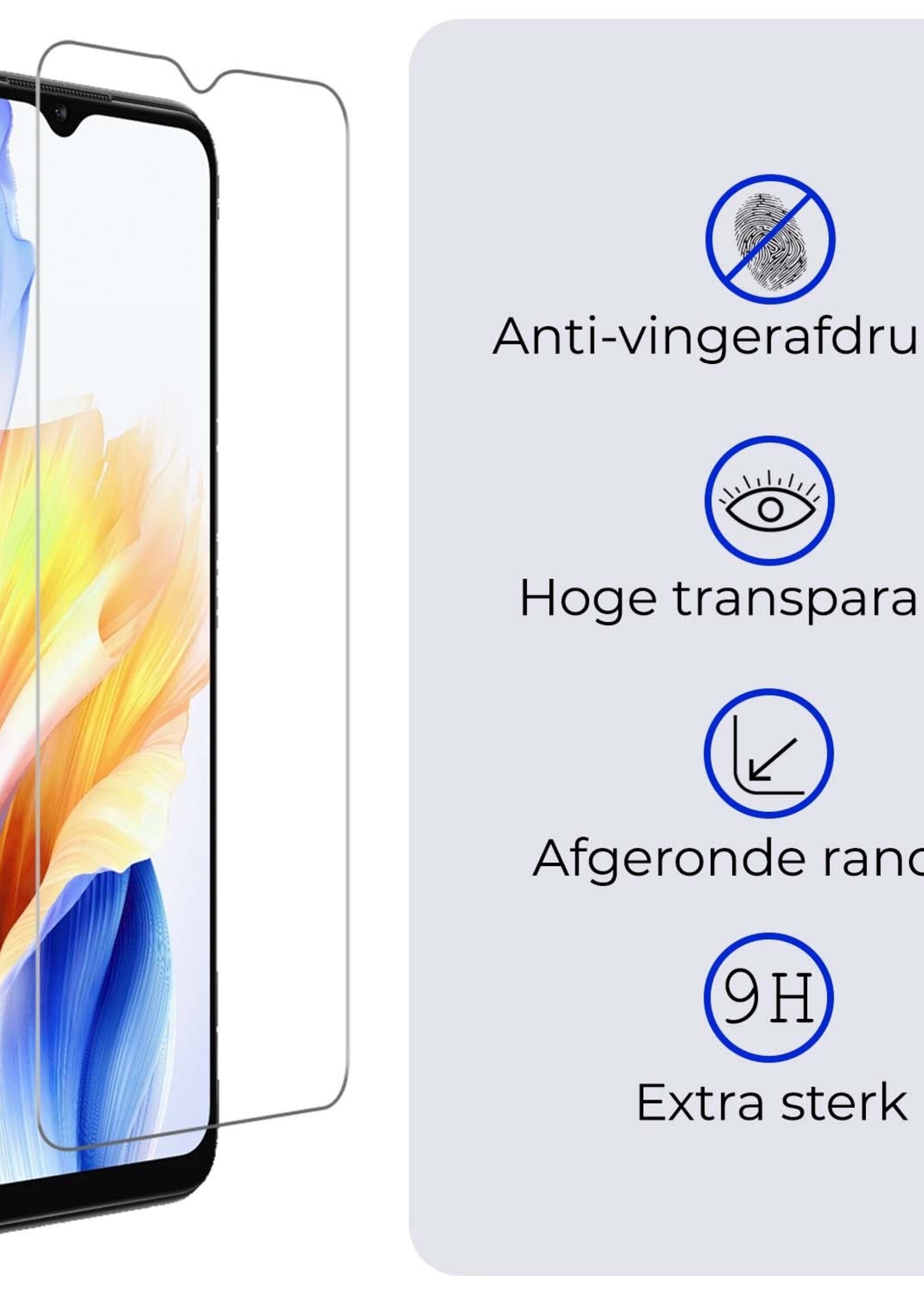 BTH Screenprotector Geschikt voor OPPO A18 Screenprotector Glas Gehard Tempered Glass - Screenprotector Geschikt voor OPPO A18 Screen Protector Screen Cover - 2 PACK