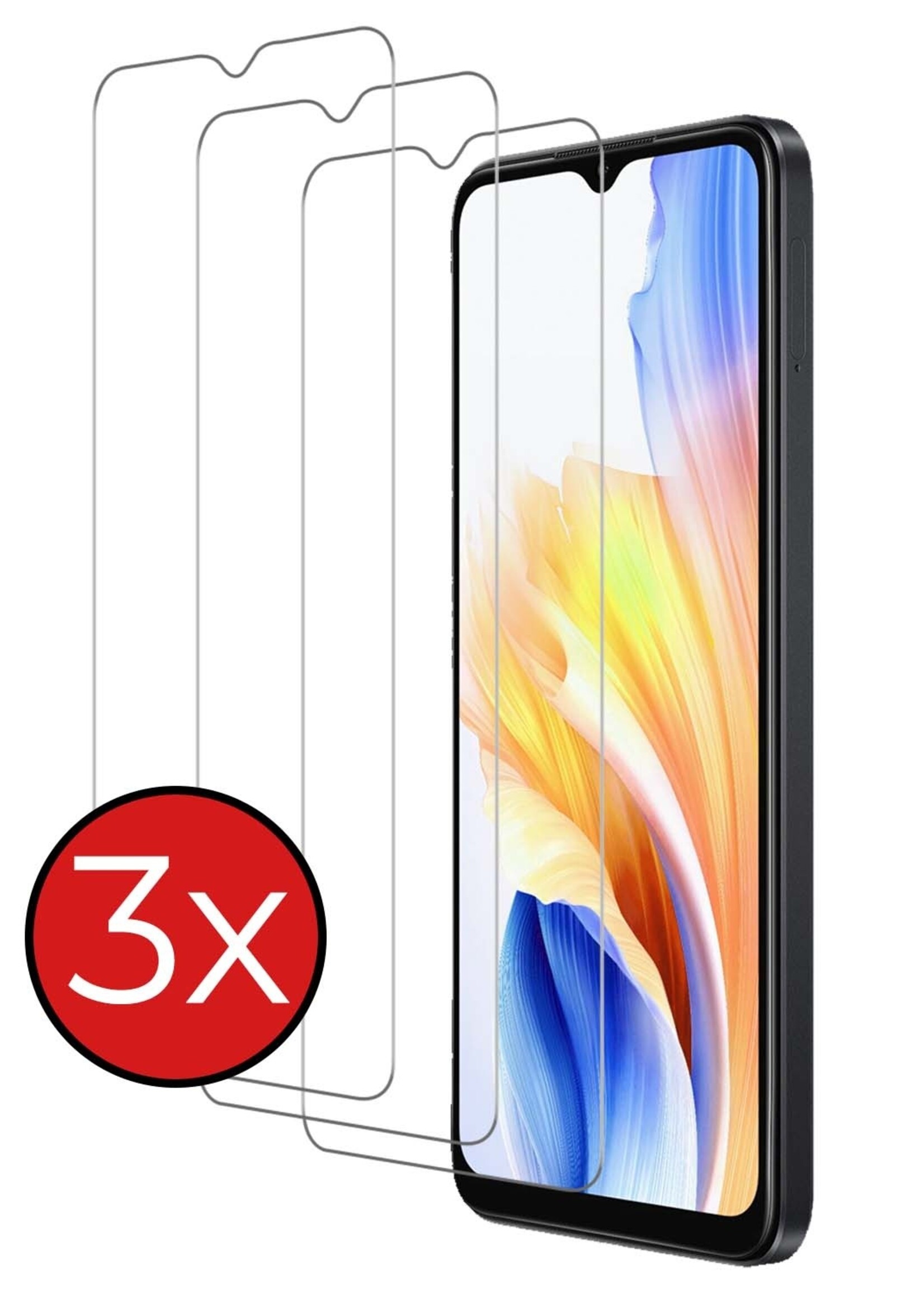 BTH Screenprotector Geschikt voor OPPO A18 Screenprotector Glas Gehard Tempered Glass - Screenprotector Geschikt voor OPPO A18 Screen Protector Screen Cover - 3 PACK