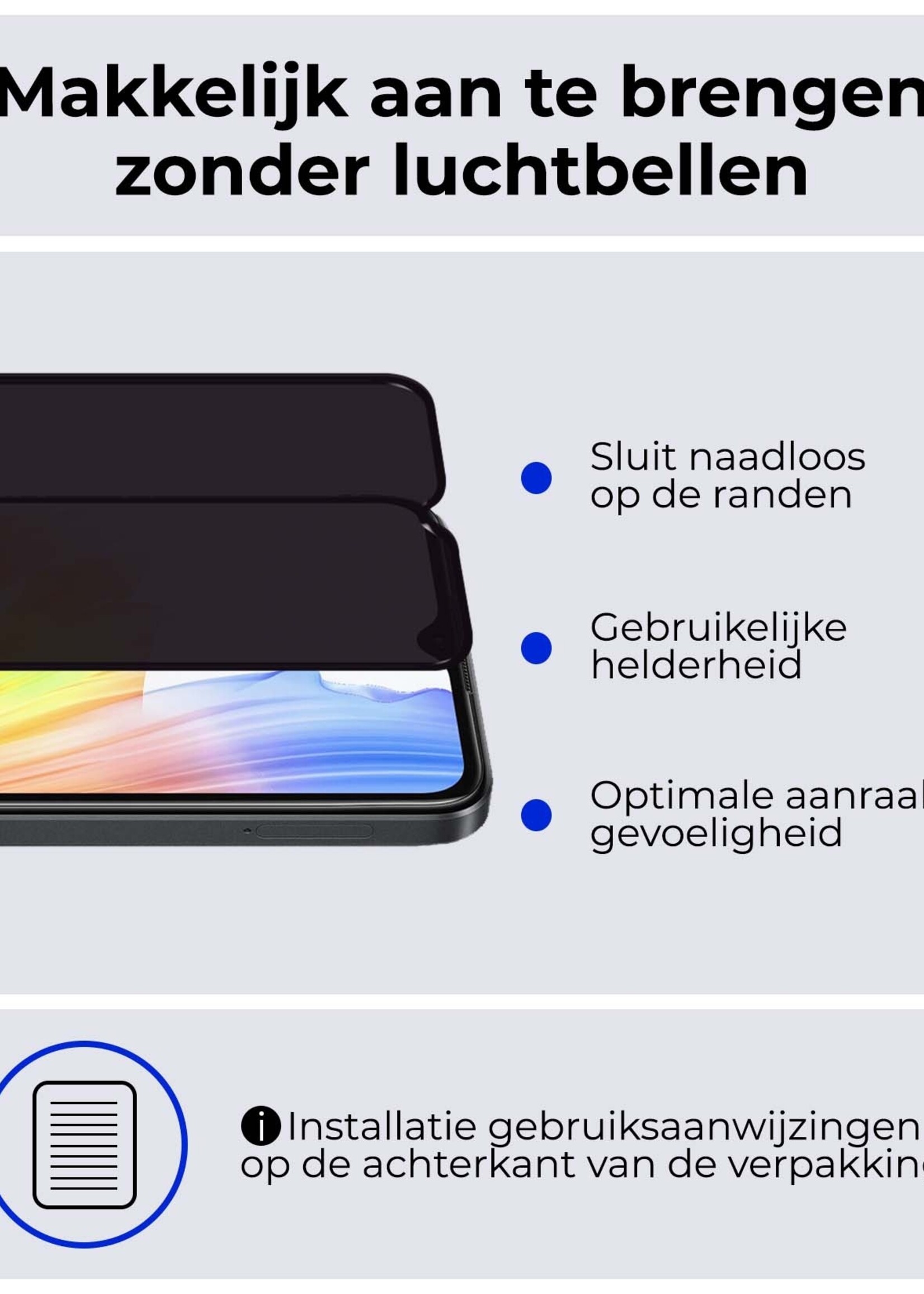 BTH Screenprotector Geschikt voor OPPO A18 Screenprotector Privacy Glas Gehard Full Cover - Screenprotector Geschikt voor OPPO A18 Screenprotector Privacy Tempered Glass