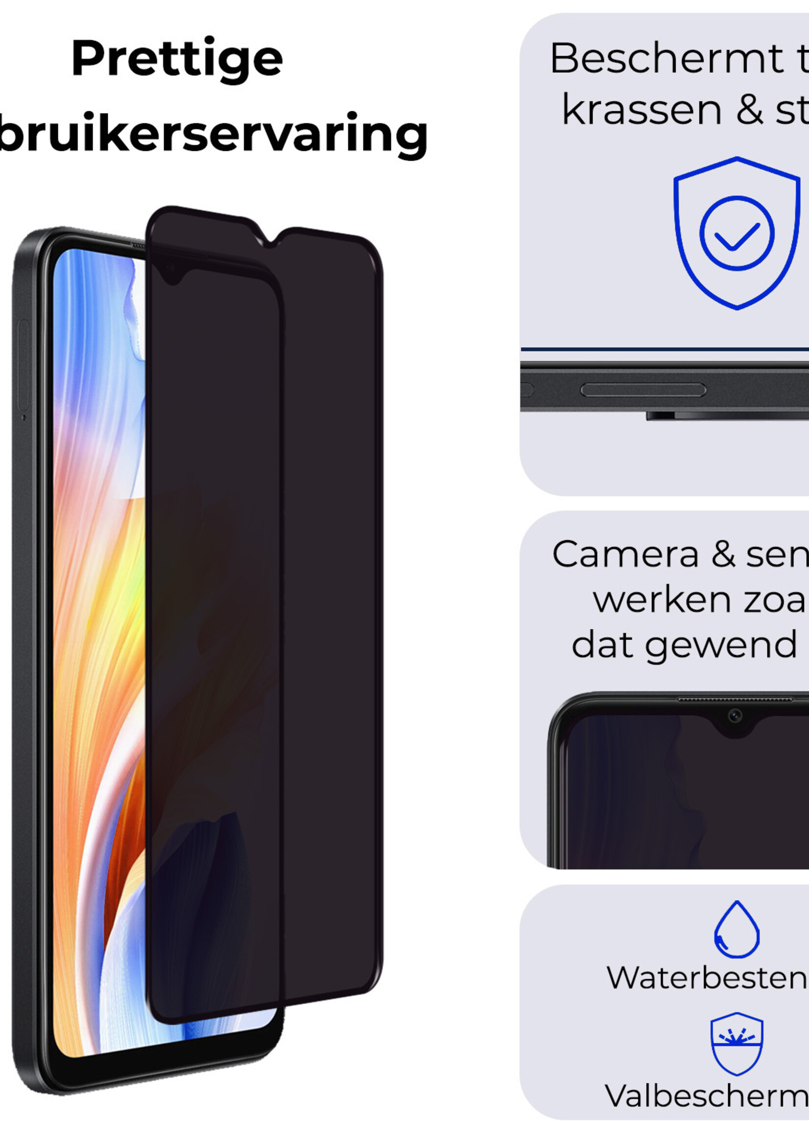 BTH Screenprotector Geschikt voor OPPO A18 Screenprotector Privacy Glas Gehard Full Cover - Screenprotector Geschikt voor OPPO A18 Screenprotector Privacy Tempered Glass