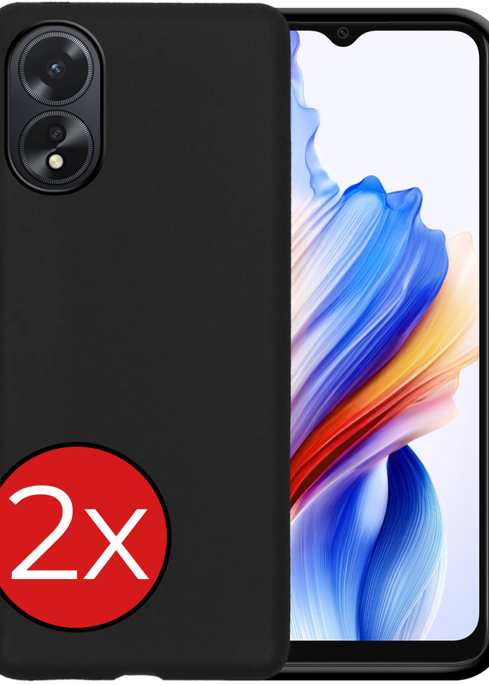 BTH Hoesje Geschikt voor OPPO A18 Hoesje Siliconen Case Hoes - Hoes Geschikt voor OPPO A18 Hoes Cover Case - Zwart - 2 PACK