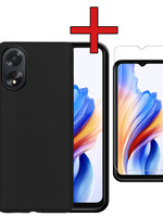 BTH BTH OPPO A18 Hoesje Siliconen Met Screenprotector - Zwart