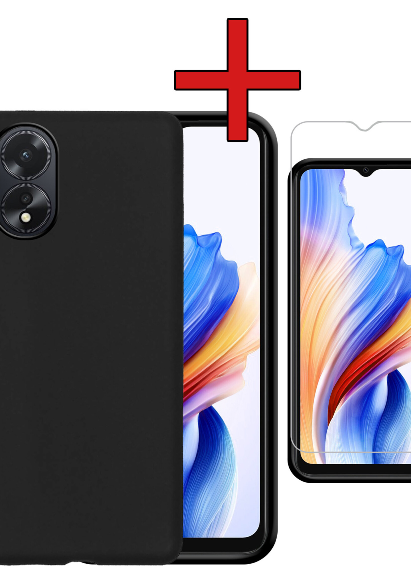 BTH Hoesje Geschikt voor OPPO A18 Hoesje Siliconen Case Hoes Met Screenprotector - Hoes Geschikt voor OPPO A18 Hoes Cover Case - Zwart