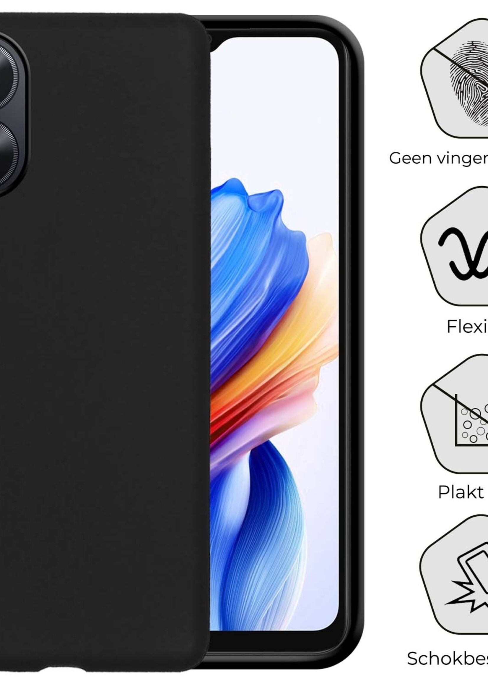 BTH Hoesje Geschikt voor OPPO A18 Hoesje Siliconen Case Hoes Met Screenprotector - Hoes Geschikt voor OPPO A18 Hoes Cover Case - Zwart