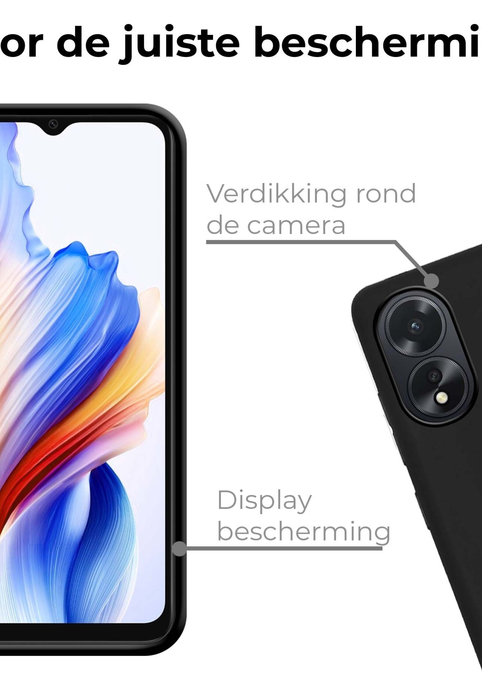 BTH Hoesje Geschikt voor OPPO A18 Hoesje Siliconen Case Hoes Met Screenprotector - Hoes Geschikt voor OPPO A18 Hoes Cover Case - Zwart
