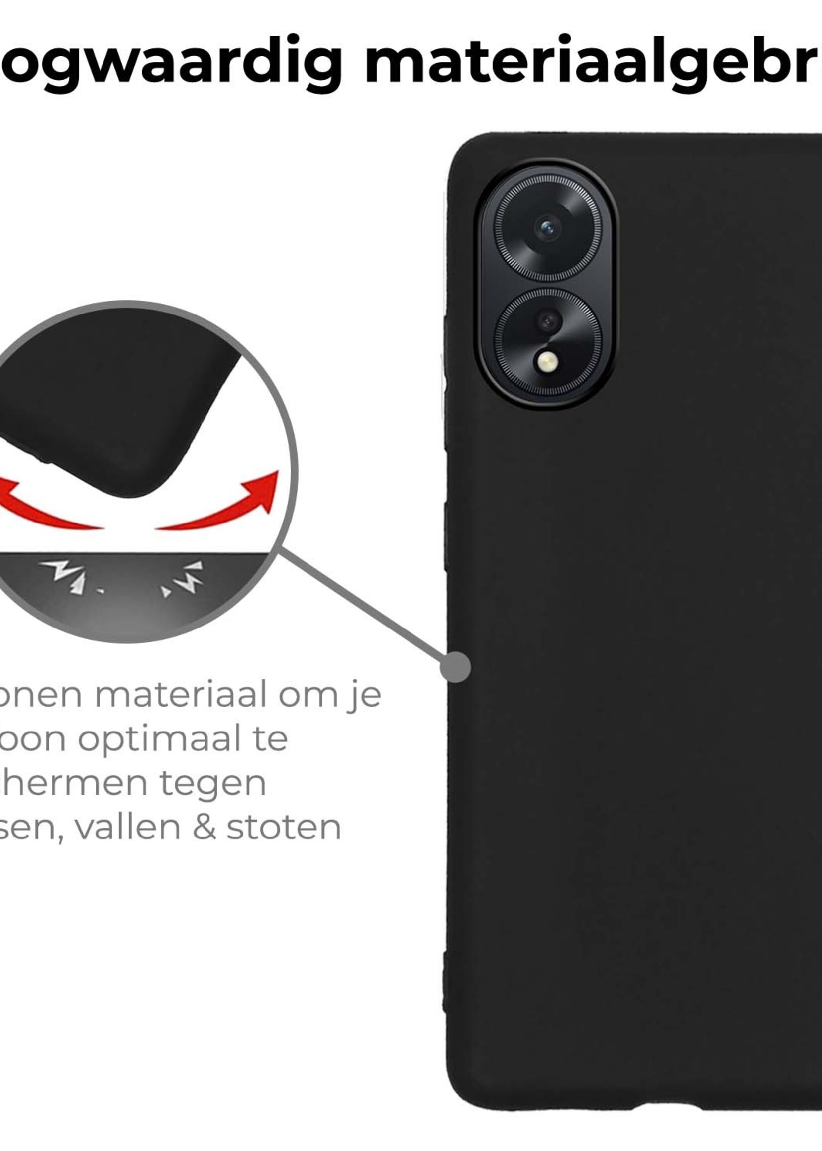 BTH Hoesje Geschikt voor OPPO A18 Hoesje Siliconen Case Hoes Met Screenprotector - Hoes Geschikt voor OPPO A18 Hoes Cover Case - Zwart