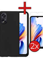 BTH BTH OPPO A18 Hoesje Siliconen Met 2x Screenprotector - Zwart