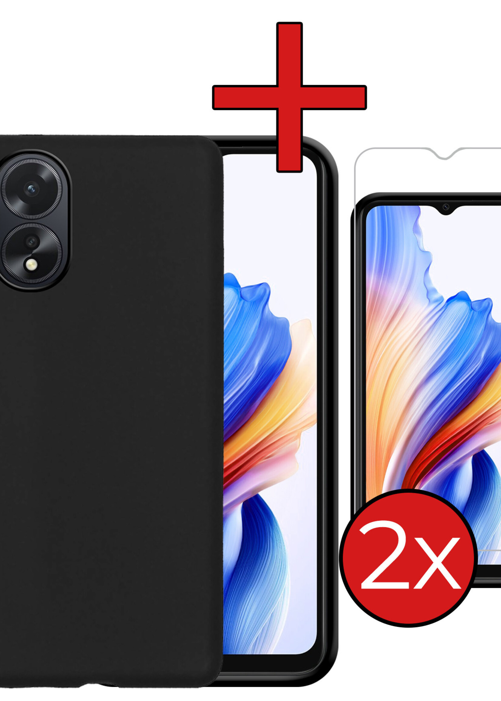 BTH Hoesje Geschikt voor OPPO A18 Hoesje Siliconen Case Hoes Met 2x Screenprotector - Hoes Geschikt voor OPPO A18 Hoes Cover Case - Zwart
