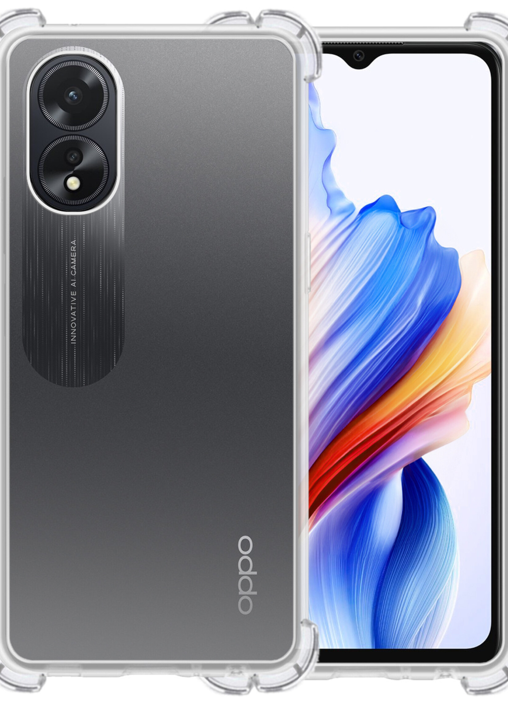 BTH Hoesje Geschikt voor OPPO A18 Hoesje Siliconen Shock Proof Case Hoes - Hoes Geschikt voor OPPO A18 Hoes Cover Case Shockproof - Transparant