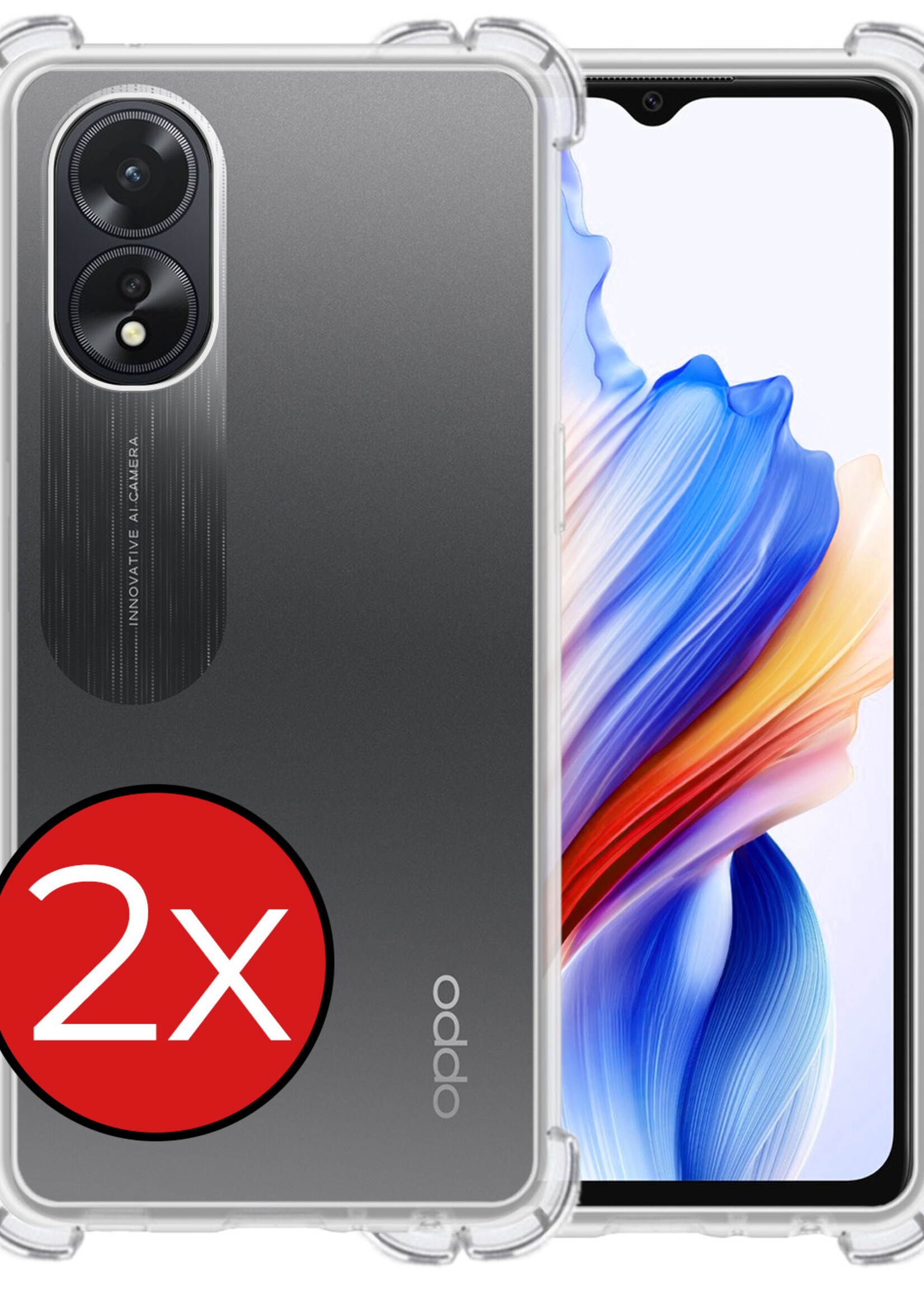 BTH Hoesje Geschikt voor OPPO A18 Hoesje Siliconen Shock Proof Case Hoes - Hoes Geschikt voor OPPO A18 Hoes Cover Case Shockproof - Transparant - 2 PACK