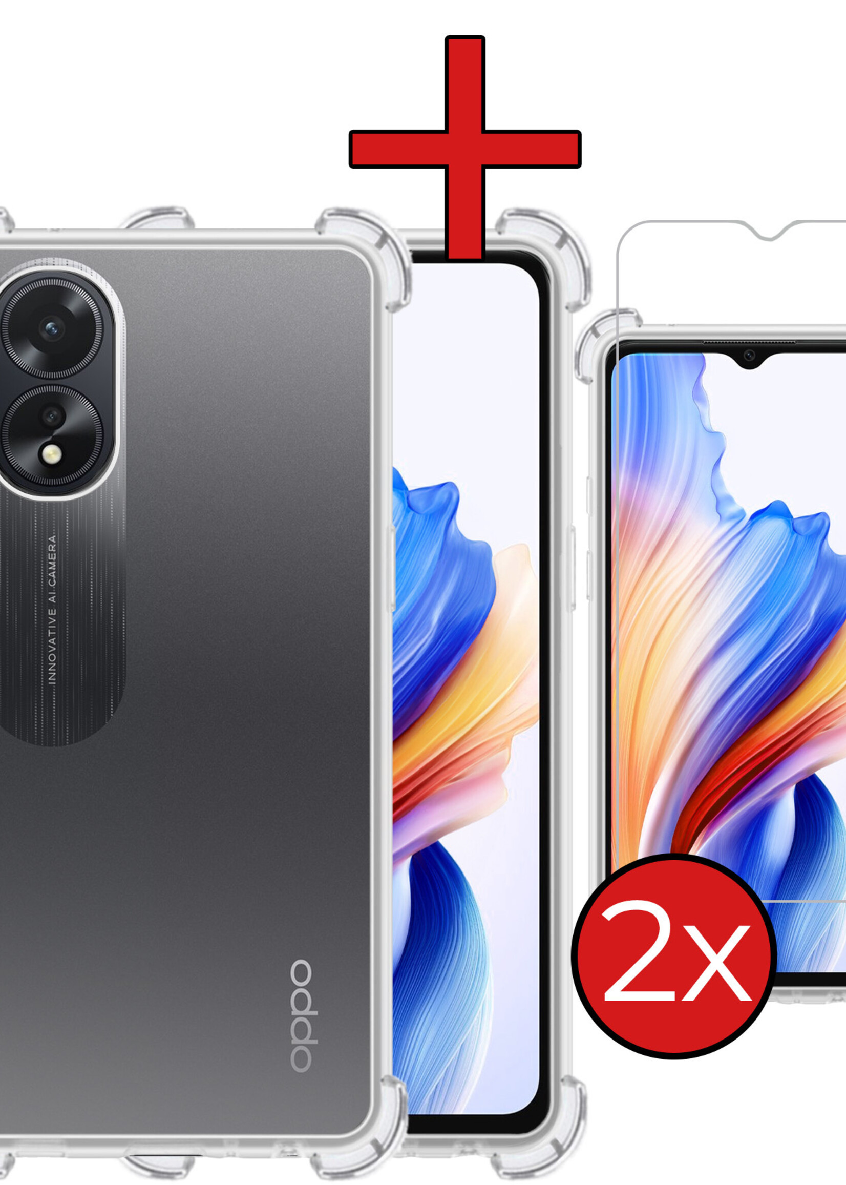 BTH Hoesje Geschikt voor OPPO A18 Hoesje Siliconen Shock Proof Case Hoes Met 2x Screenprotector - Hoes Geschikt voor OPPO A18 Hoes Cover Case Shockproof - Transparant