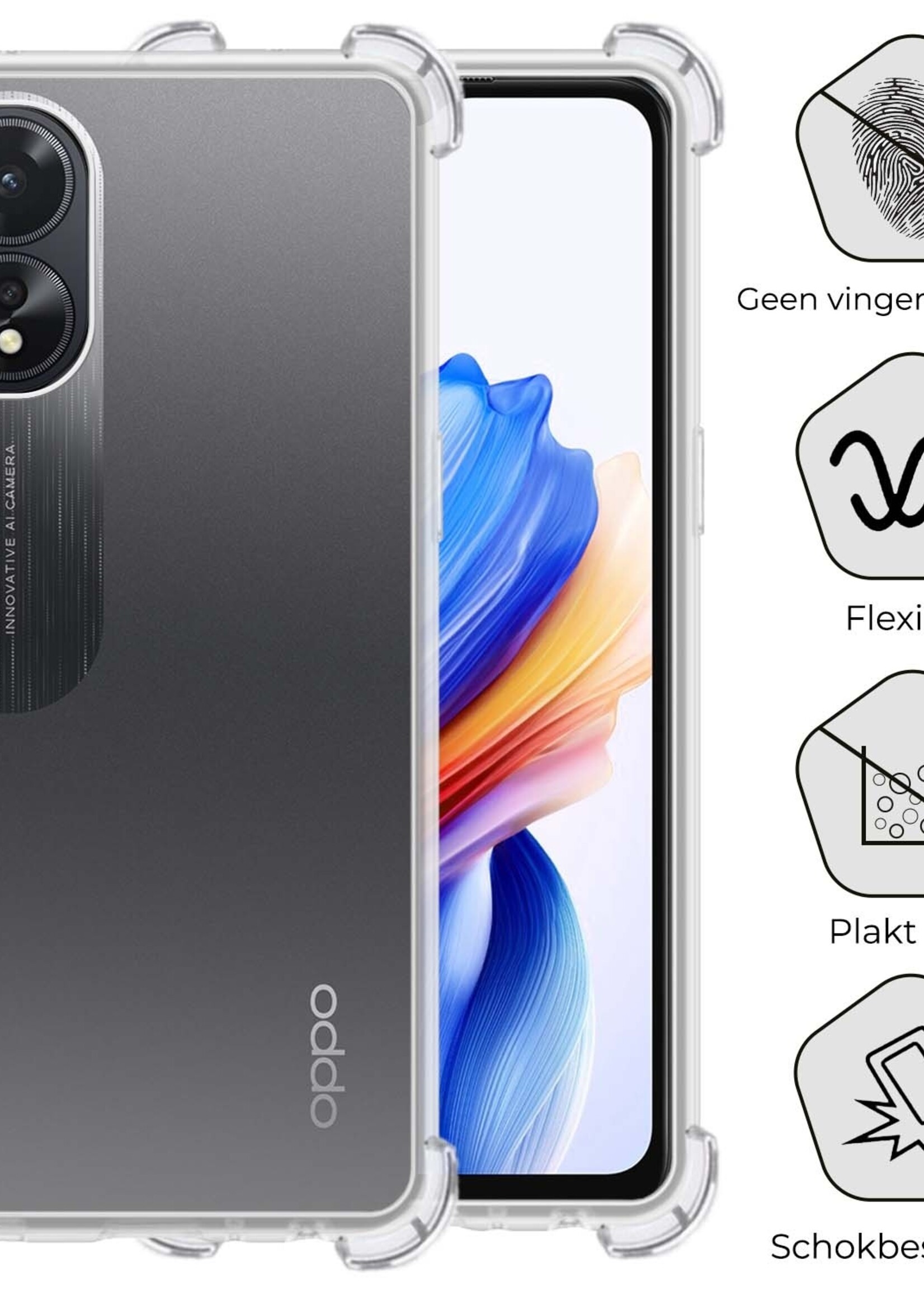 BTH Hoesje Geschikt voor OPPO A18 Hoesje Siliconen Shock Proof Case Hoes Met 2x Screenprotector - Hoes Geschikt voor OPPO A18 Hoes Cover Case Shockproof - Transparant