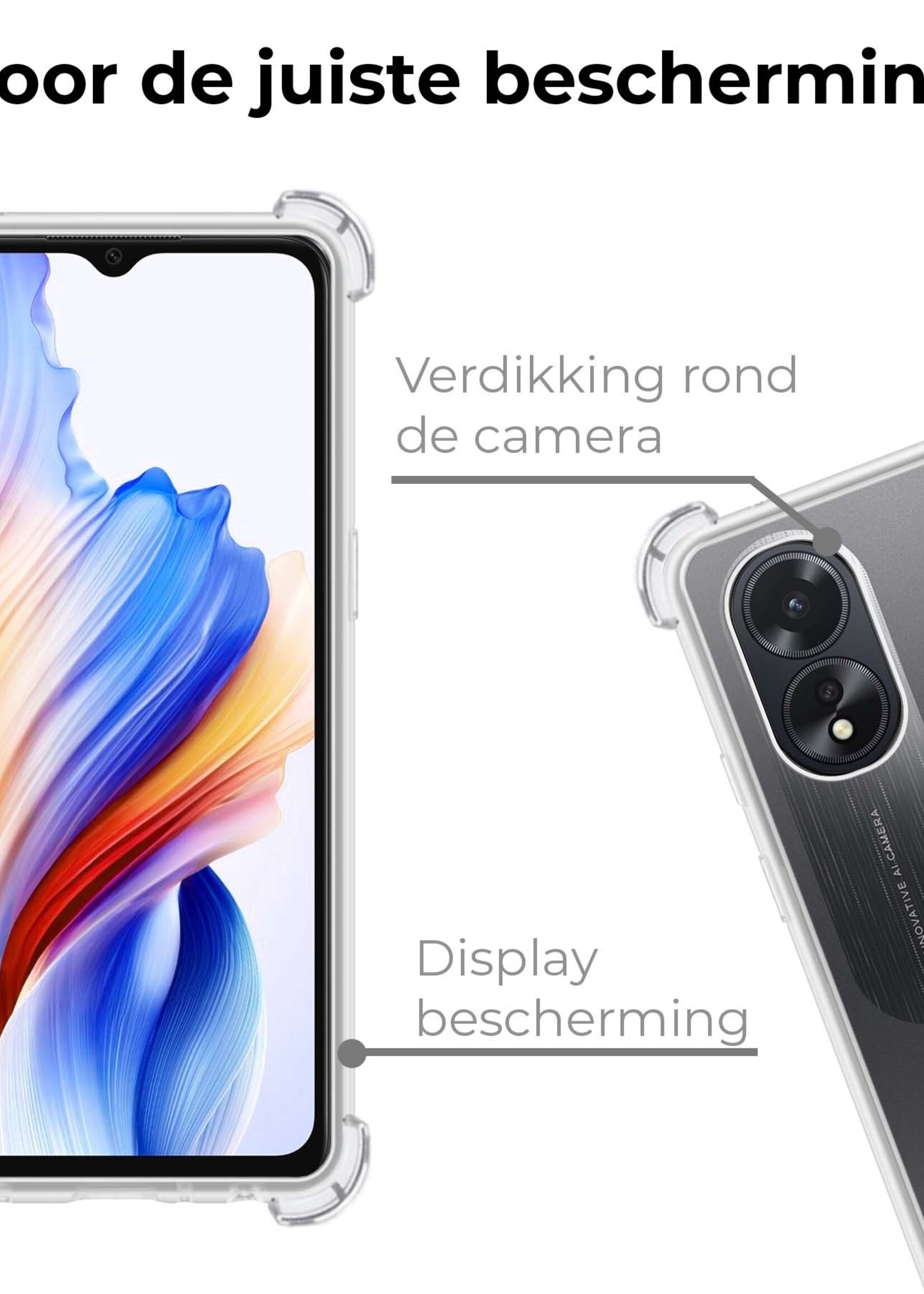 BTH Hoesje Geschikt voor OPPO A18 Hoesje Siliconen Shock Proof Case Hoes Met 2x Screenprotector - Hoes Geschikt voor OPPO A18 Hoes Cover Case Shockproof - Transparant