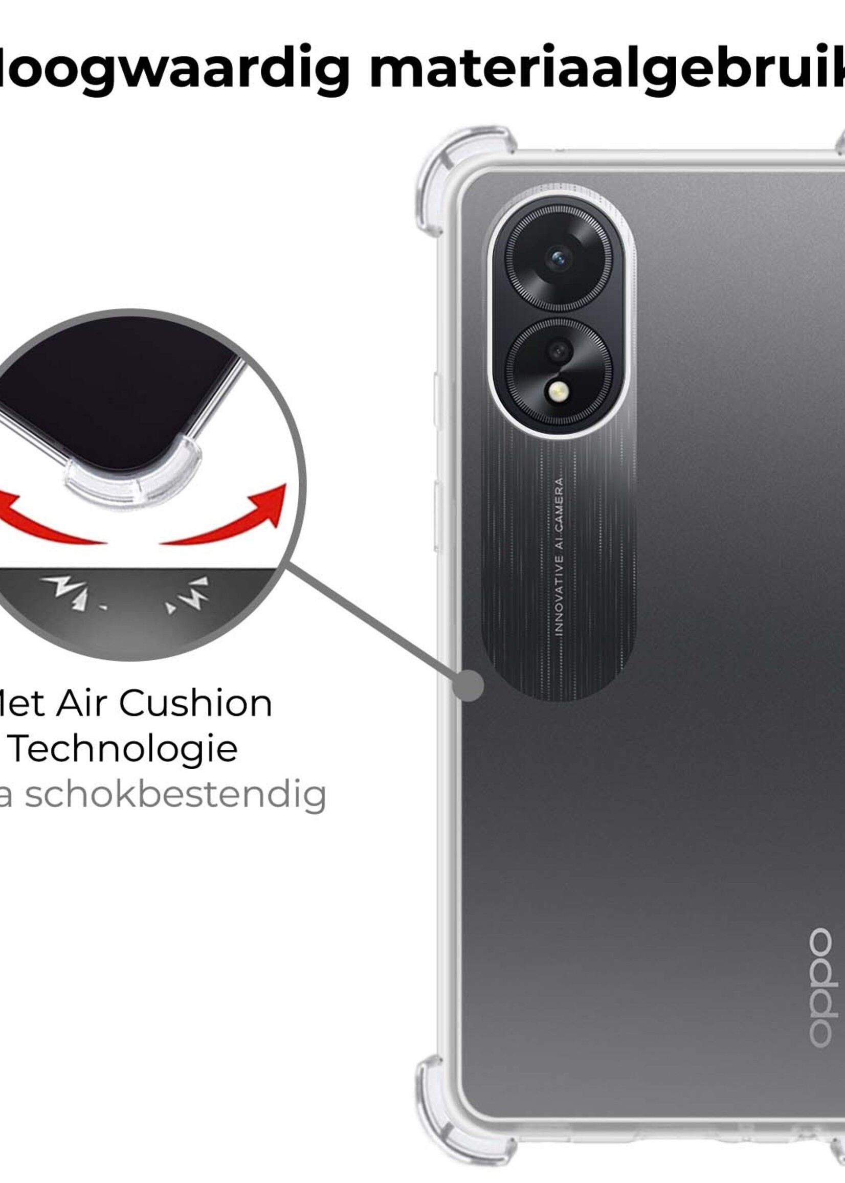 BTH Hoesje Geschikt voor OPPO A18 Hoesje Siliconen Shock Proof Case Hoes Met 2x Screenprotector - Hoes Geschikt voor OPPO A18 Hoes Cover Case Shockproof - Transparant