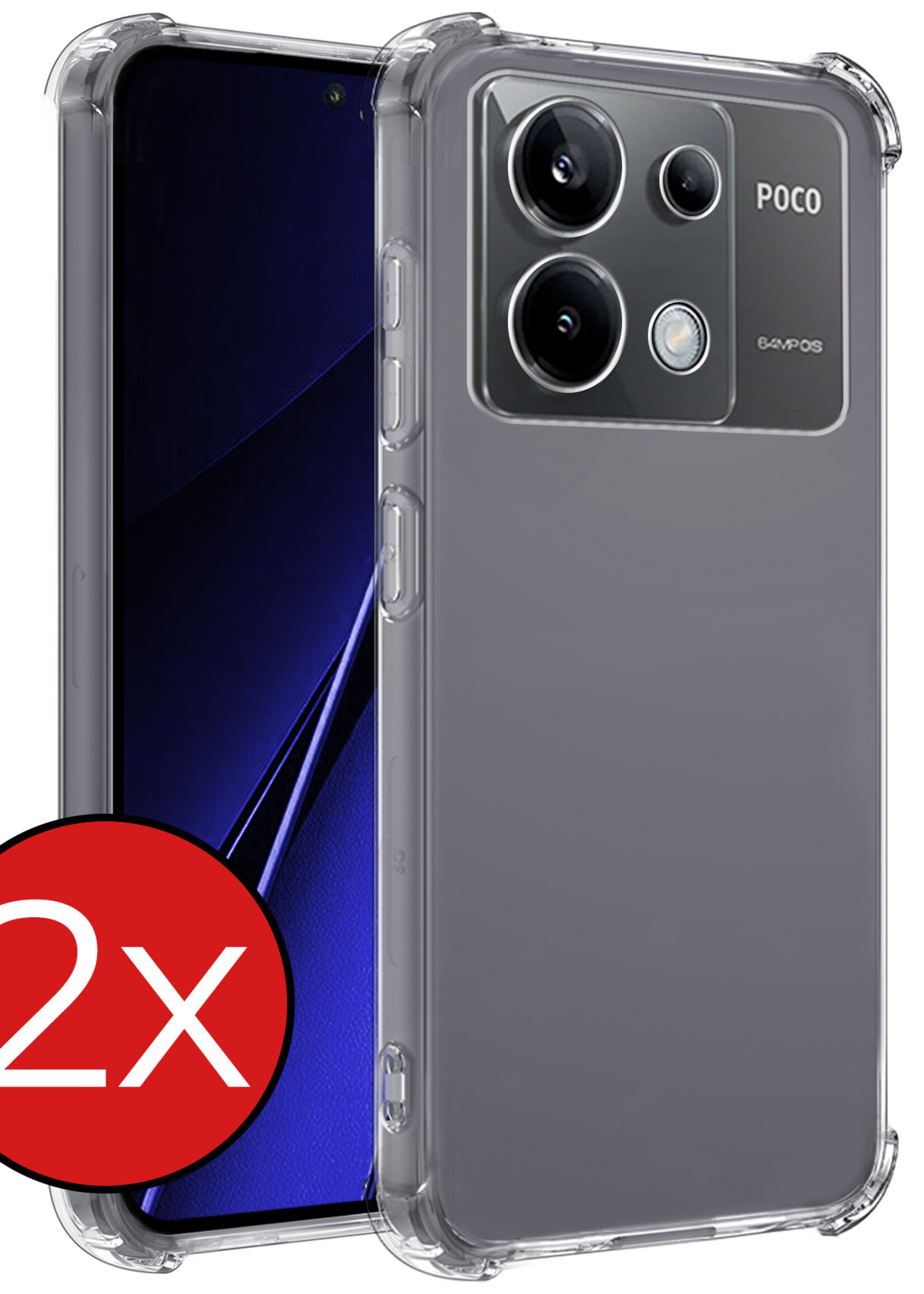 BTH Hoesje Geschikt voor Xiaomi Poco X6 Hoesje Siliconen Shock Proof Case Hoes - Hoes Geschikt voor Xiaomi Poco X6 5G Hoes Cover Case Shockproof - Transparant - 2 PACK