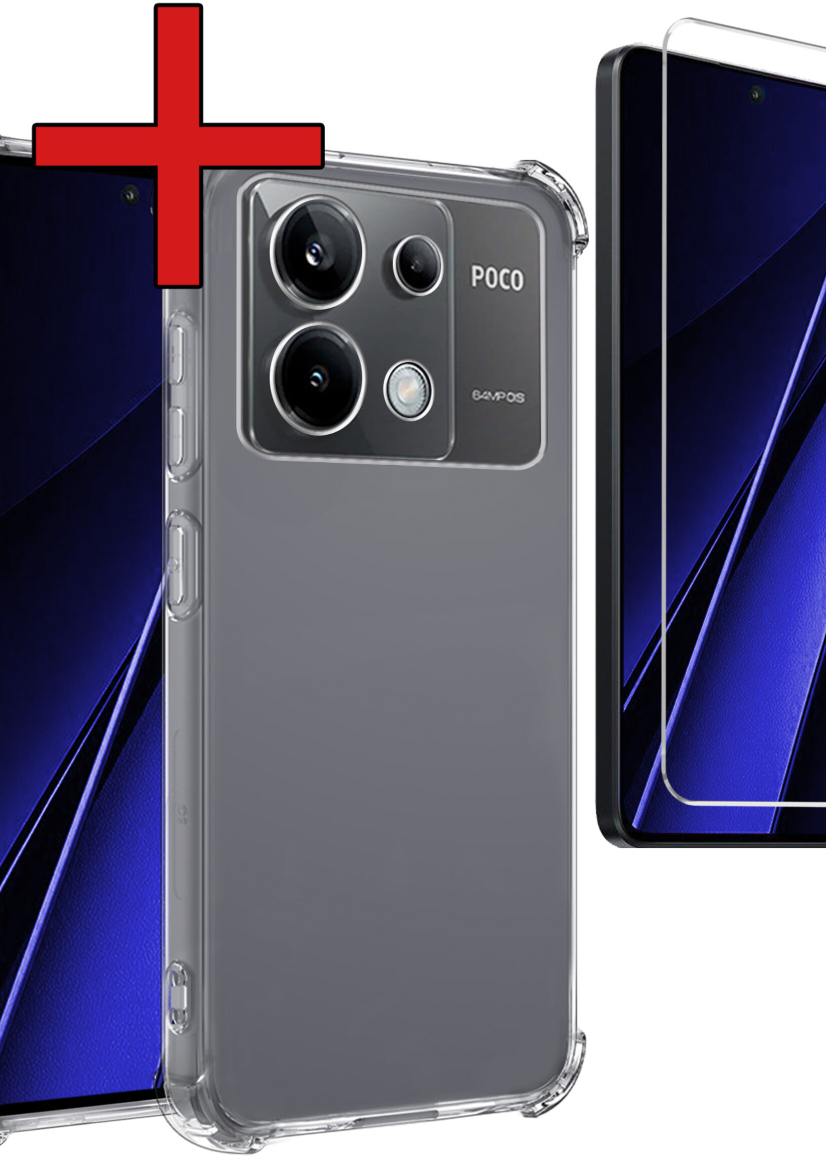 BTH Hoesje Geschikt voor Xiaomi Poco X6 Hoesje Siliconen Shock Proof Case Hoes Met Screenprotector - Hoes Geschikt voor Xiaomi Poco X6 5G Hoes Cover Case Shockproof - Transparant