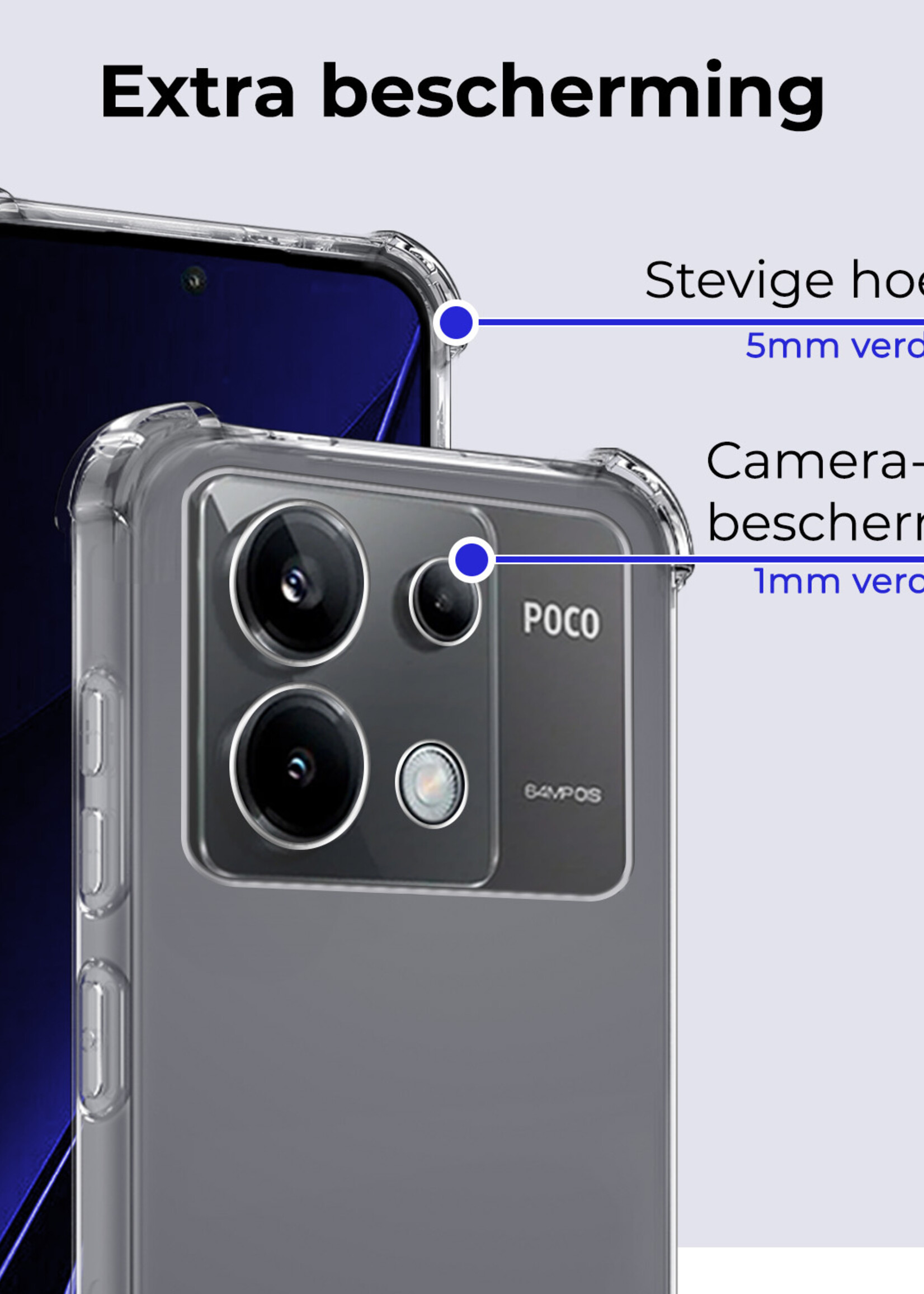 BTH Hoesje Geschikt voor Xiaomi Poco X6 Hoesje Siliconen Shock Proof Case Hoes Met Screenprotector - Hoes Geschikt voor Xiaomi Poco X6 5G Hoes Cover Case Shockproof - Transparant