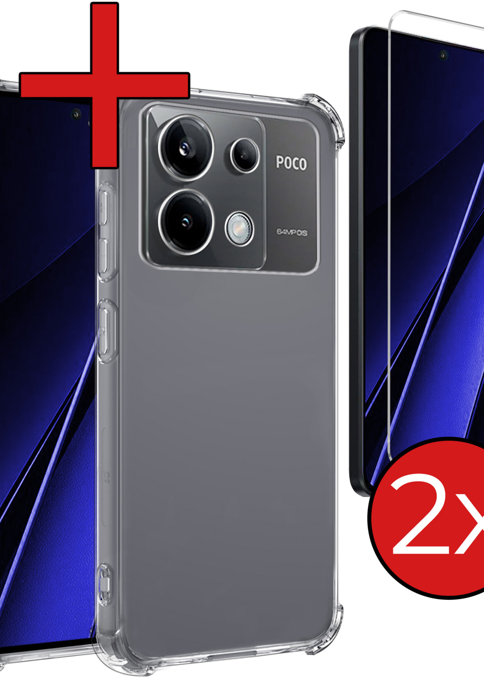 BTH Hoesje Geschikt voor Xiaomi Poco X6 Hoesje Siliconen Shock Proof Case Hoes Met 2x Screenprotector - Hoes Geschikt voor Xiaomi Poco X6 5G Hoes Cover Case Shockproof - Transparant