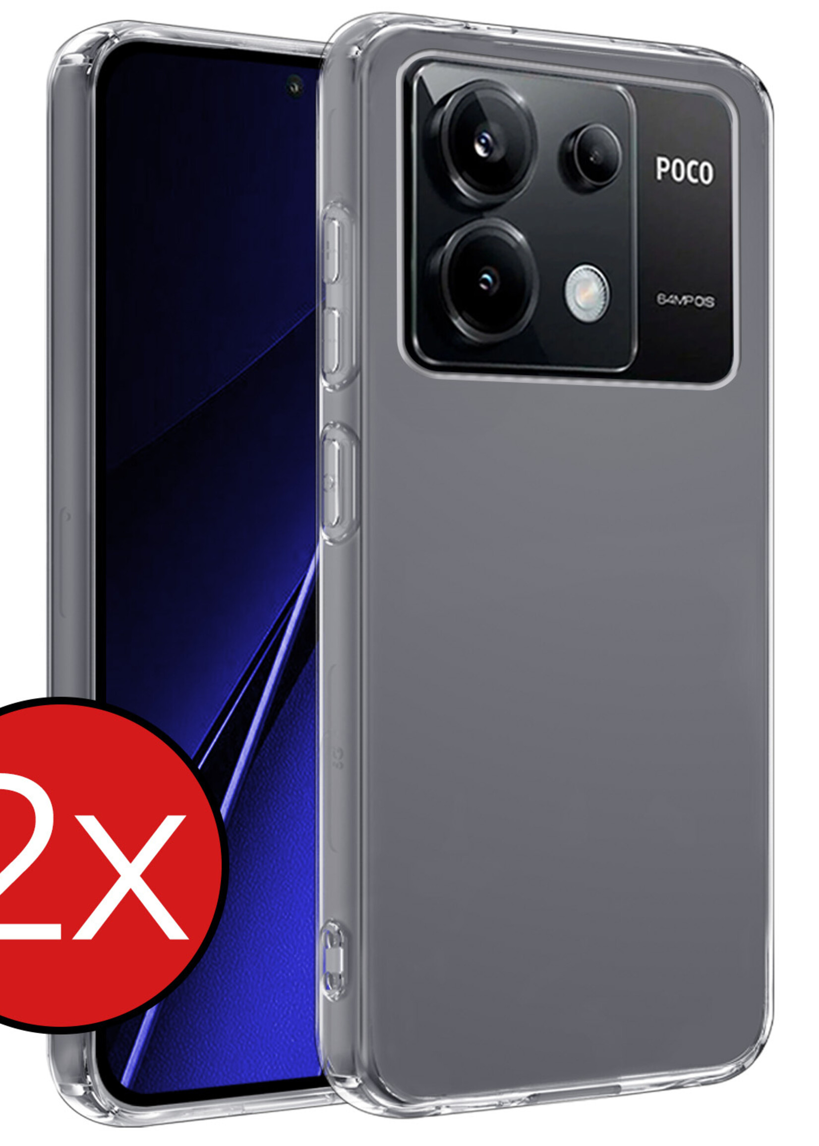 BTH Hoesje Geschikt voor Xiaomi Poco X6 Hoesje Siliconen Case Hoes - Hoes Geschikt voor Xiaomi Poco X6 5G Hoes Cover Case - Transparant - 2 PACK