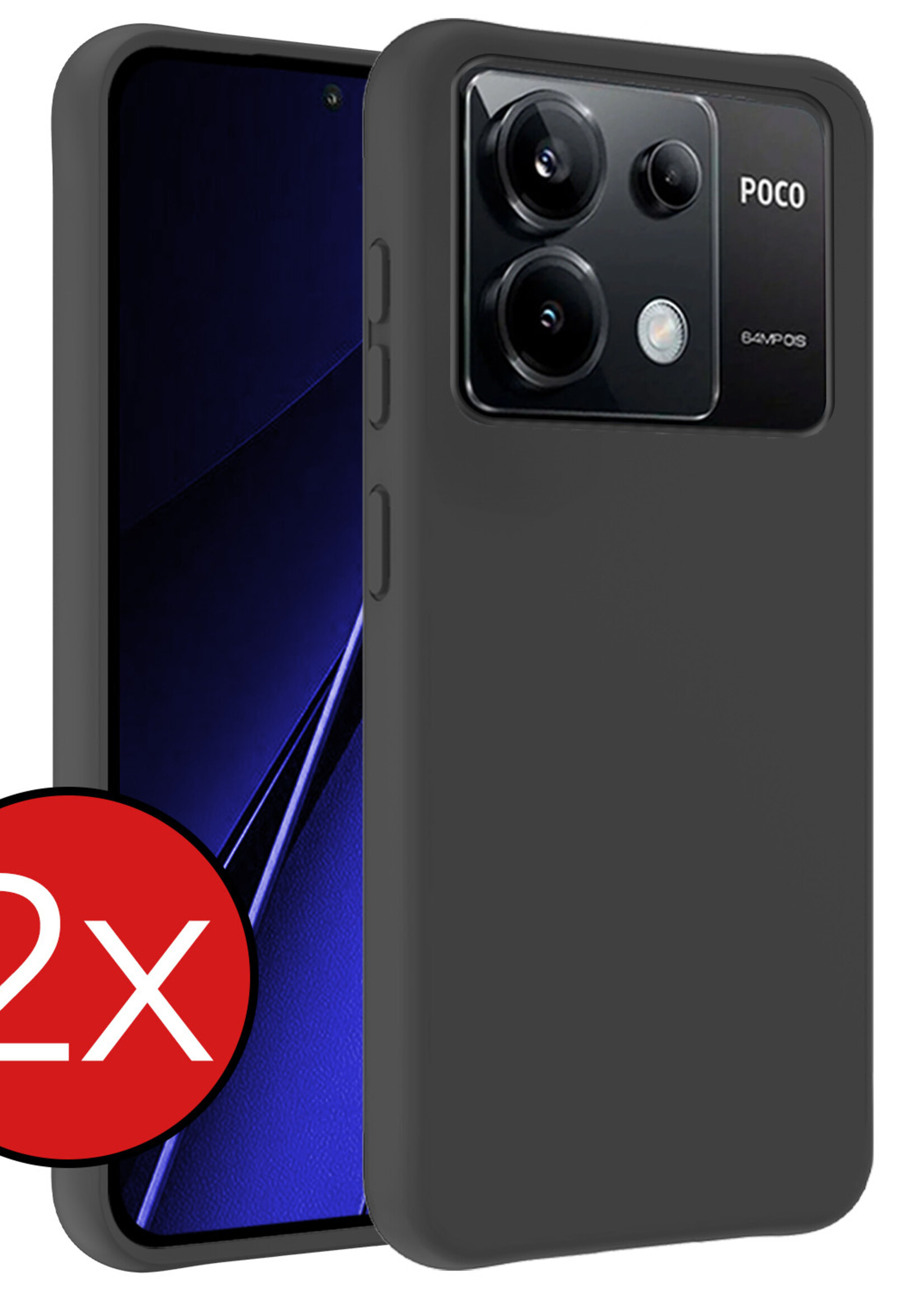 BTH Hoesje Geschikt voor Xiaomi Poco X6 Hoesje Siliconen Case Hoes - Hoes Geschikt voor Xiaomi Poco X6 5G Hoes Cover Case - Zwart - 2 PACK