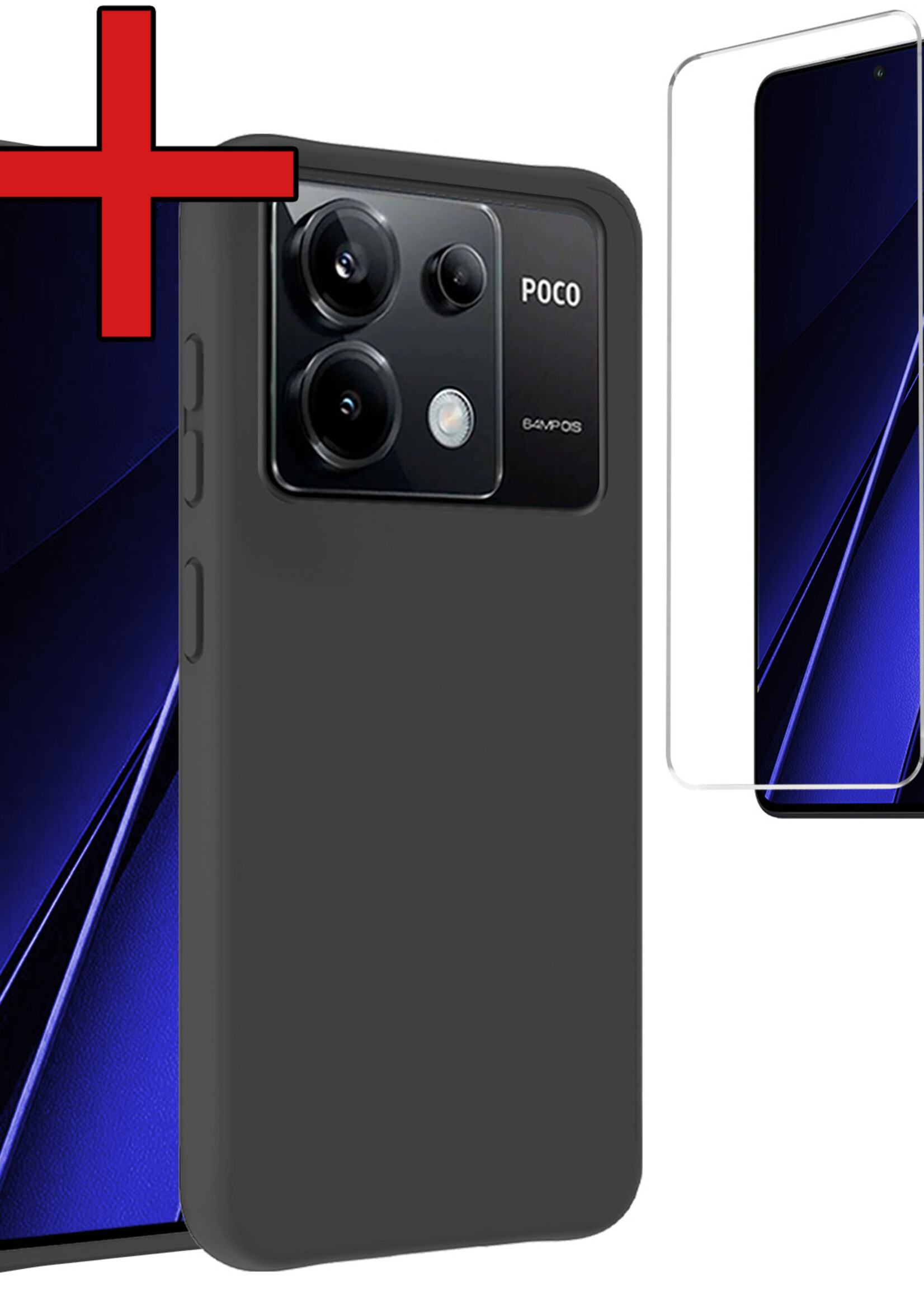 BTH Hoesje Geschikt voor Xiaomi Poco X6 Hoesje Siliconen Case Hoes Met Screenprotector - Hoes Geschikt voor Xiaomi Poco X6 5G Hoes Cover Case - Zwart