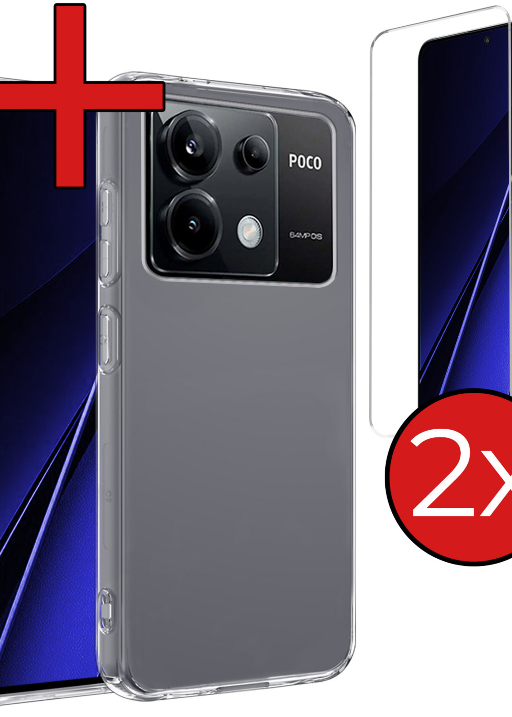 BTH Hoesje Geschikt voor Xiaomi Poco X6 Hoesje Siliconen Case Hoes Met 2x Screenprotector - Hoes Geschikt voor Xiaomi Poco X6 5G Hoes Cover Case - Transparant