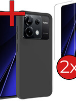 BTH BTH Xiaomi Poco X6 Hoesje Siliconen Met 2x Screenprotector - Zwart