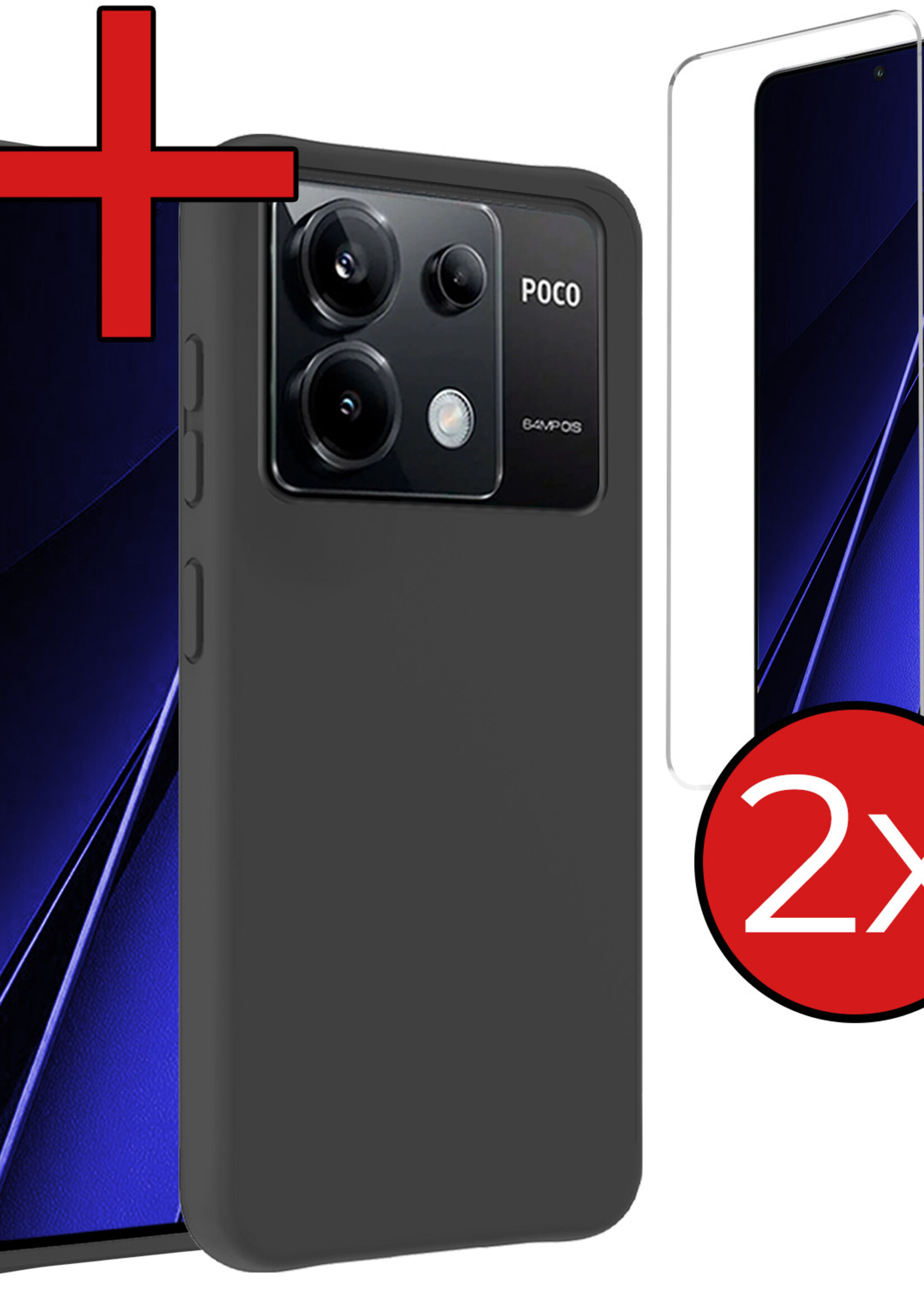 BTH Hoesje Geschikt voor Xiaomi Poco X6 Hoesje Siliconen Case Hoes Met 2x Screenprotector - Hoes Geschikt voor Xiaomi Poco X6 5G Hoes Cover Case - Zwart