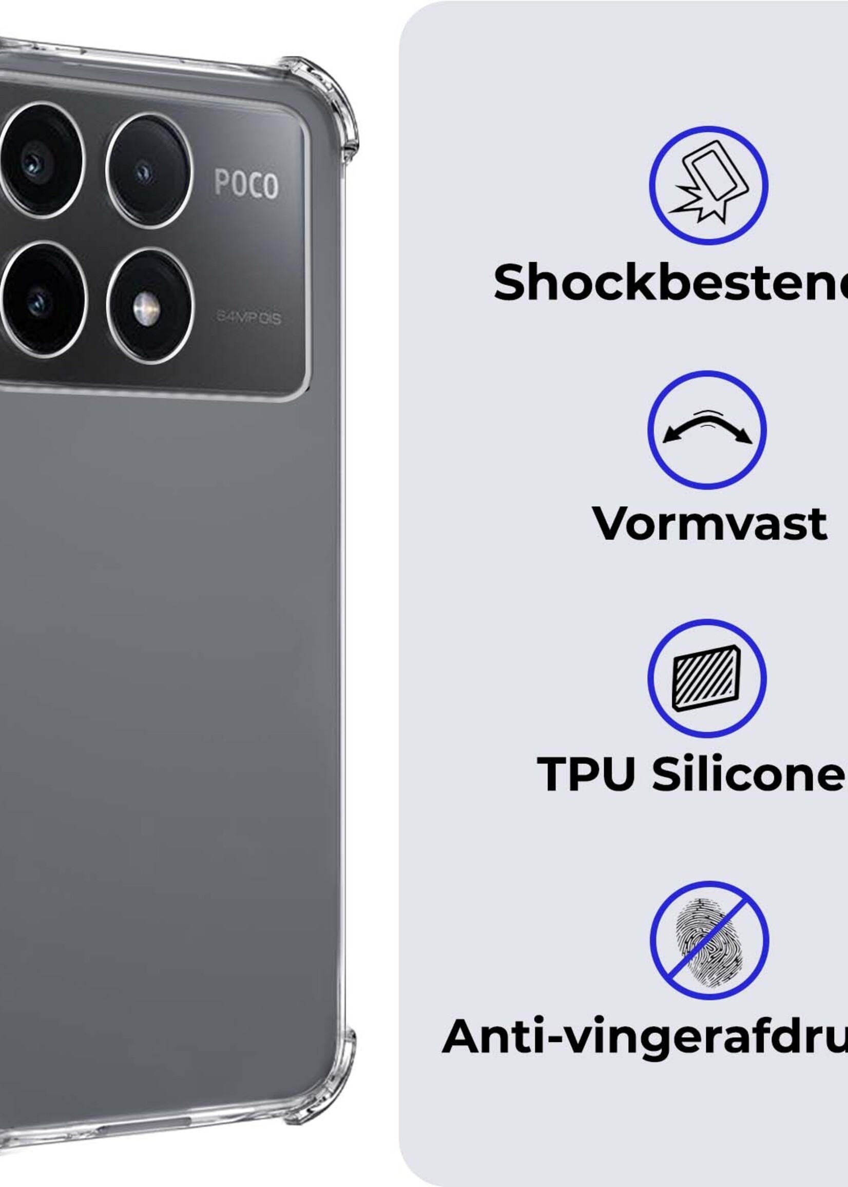 BTH Hoesje Geschikt voor Xiaomi Poco X6 Pro 5G Hoesje Siliconen Shock Proof Case Hoes - Hoes Geschikt voor Xiaomi Poco X6 Pro Hoes Cover Case Shockproof - Transparant