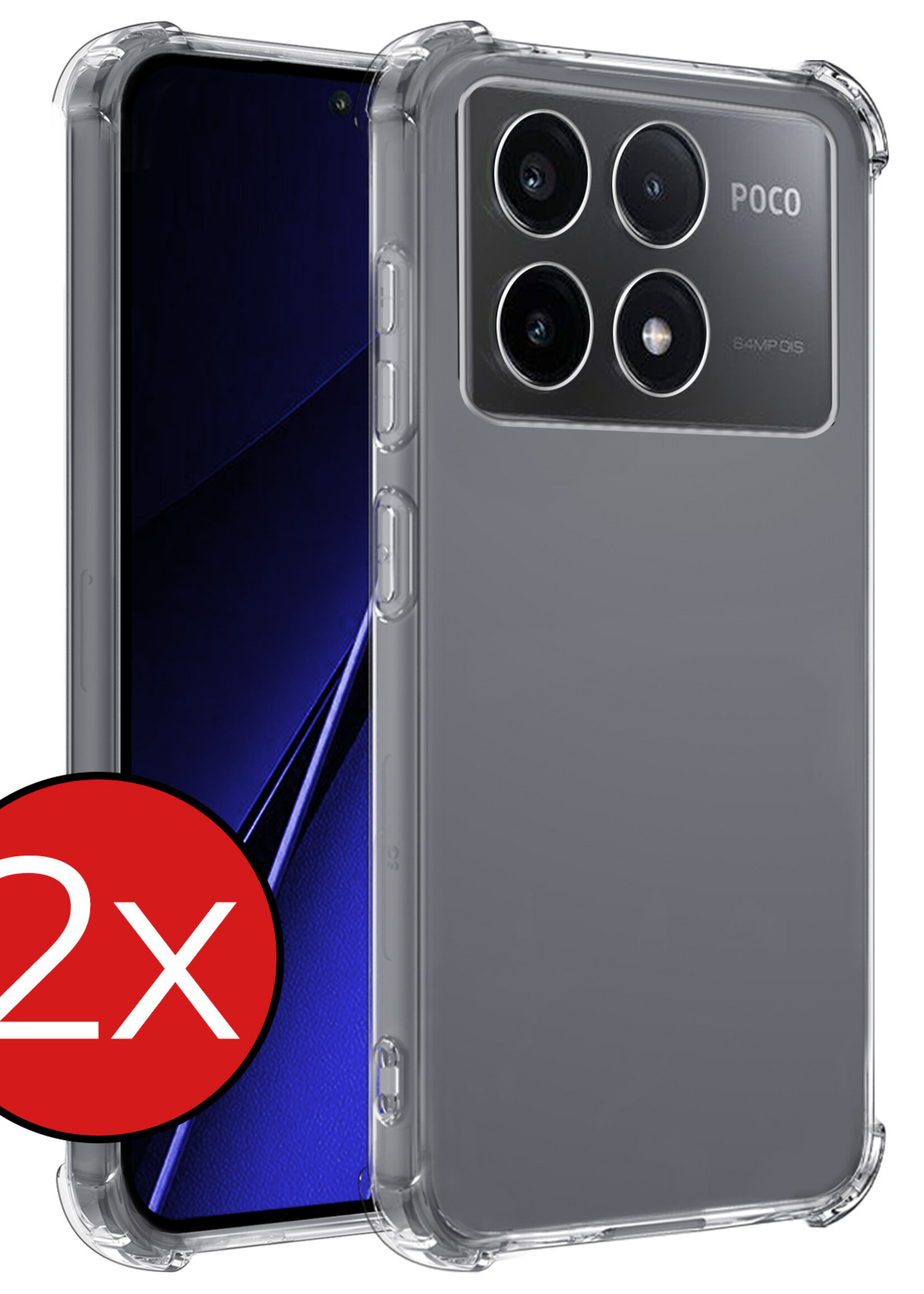 BTH Hoesje Geschikt voor Xiaomi Poco X6 Pro 5G Hoesje Siliconen Shock Proof Case Hoes - Hoes Geschikt voor Xiaomi Poco X6 Pro Hoes Cover Case Shockproof - Transparant - 2 PACK