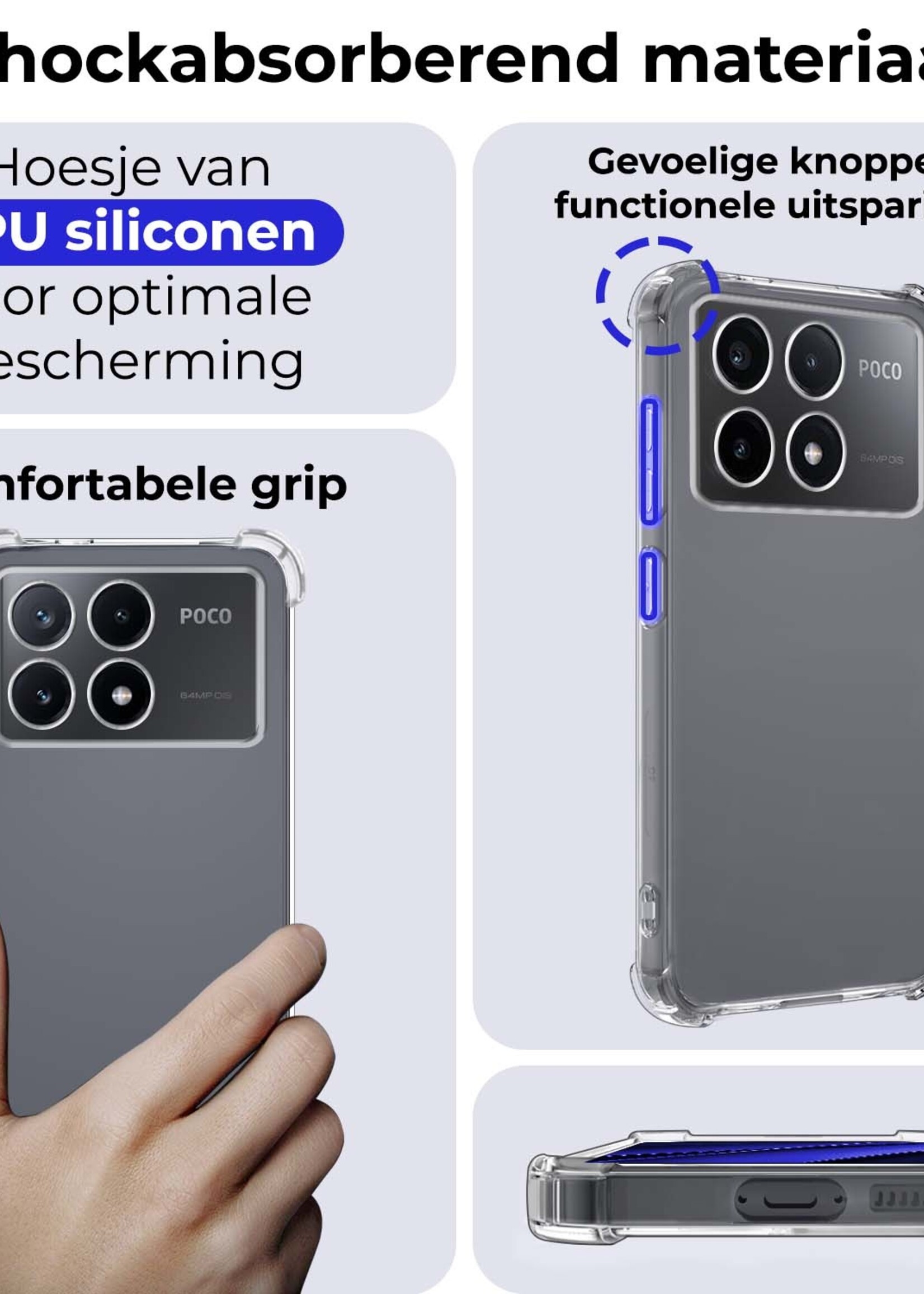 BTH Hoesje Geschikt voor Xiaomi Poco X6 Pro 5G Hoesje Siliconen Shock Proof Case Hoes - Hoes Geschikt voor Xiaomi Poco X6 Pro Hoes Cover Case Shockproof - Transparant - 2 PACK