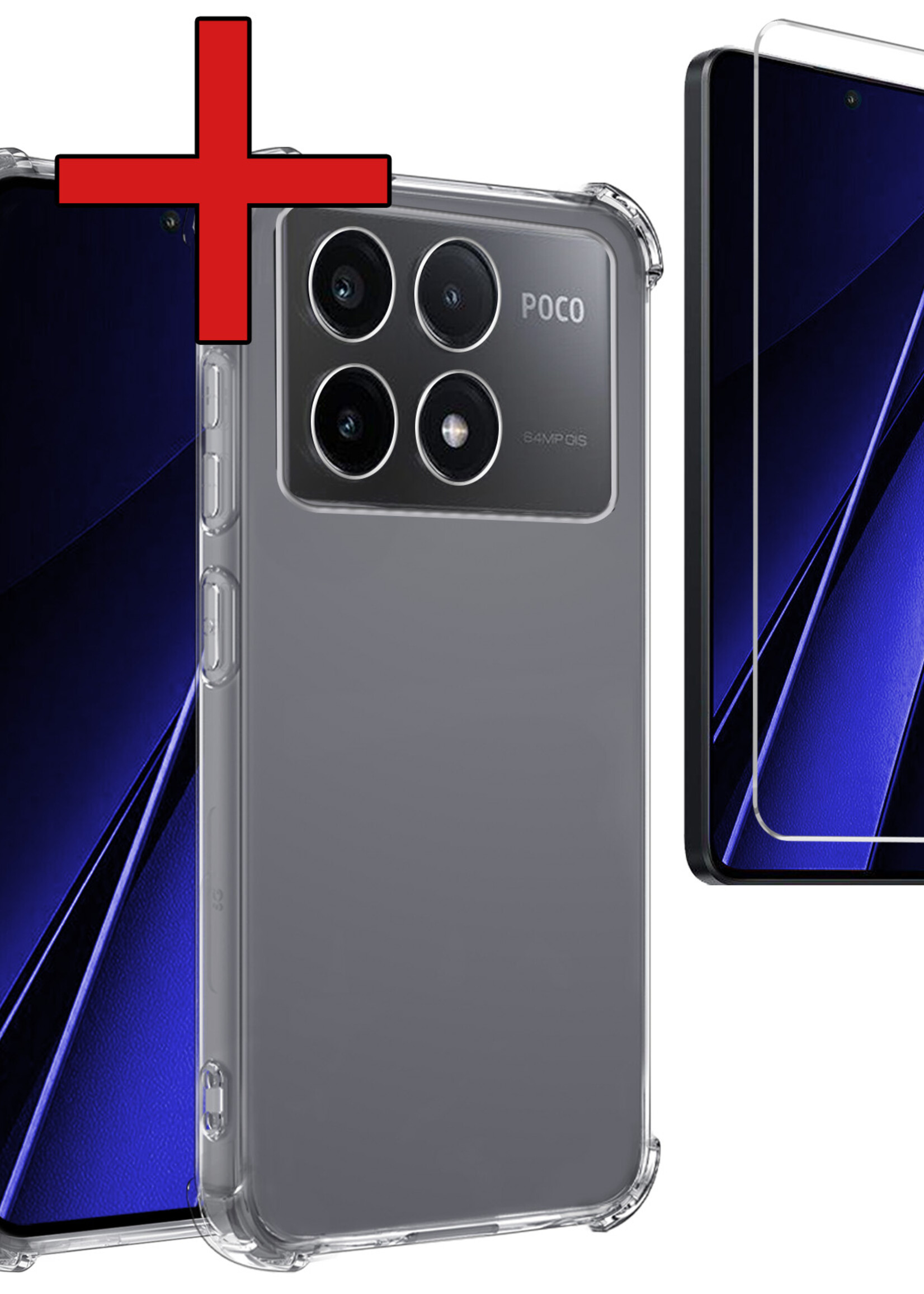 BTH Hoesje Geschikt voor Xiaomi Poco X6 Pro 5G Hoesje Siliconen Shock Proof Case Hoes Met Screenprotector - Hoes Geschikt voor Xiaomi Poco X6 Pro Hoes Cover Case Shockproof - Transparant