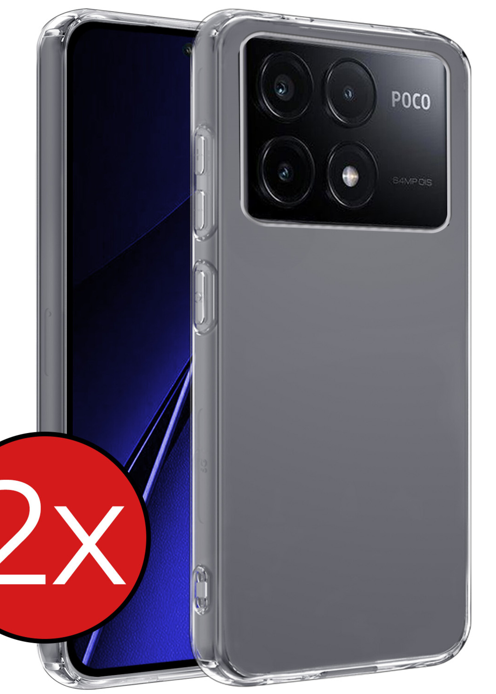 BTH Hoesje Geschikt voor Xiaomi Poco X6 Pro 5G Hoesje Siliconen Case Hoes - Hoes Geschikt voor Xiaomi Poco X6 Pro Hoes Cover Case - Transparant - 2 PACK