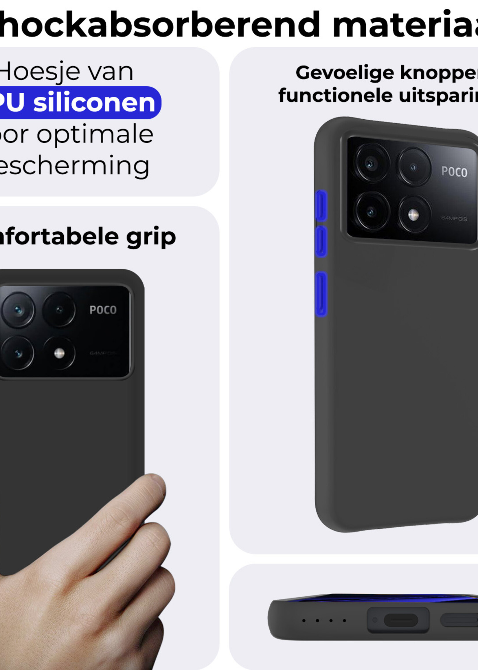 BTH Hoesje Geschikt voor Xiaomi Poco X6 Pro 5G Hoesje Siliconen Case Hoes - Hoes Geschikt voor Xiaomi Poco X6 Pro Hoes Cover Case - Zwart - 2 PACK