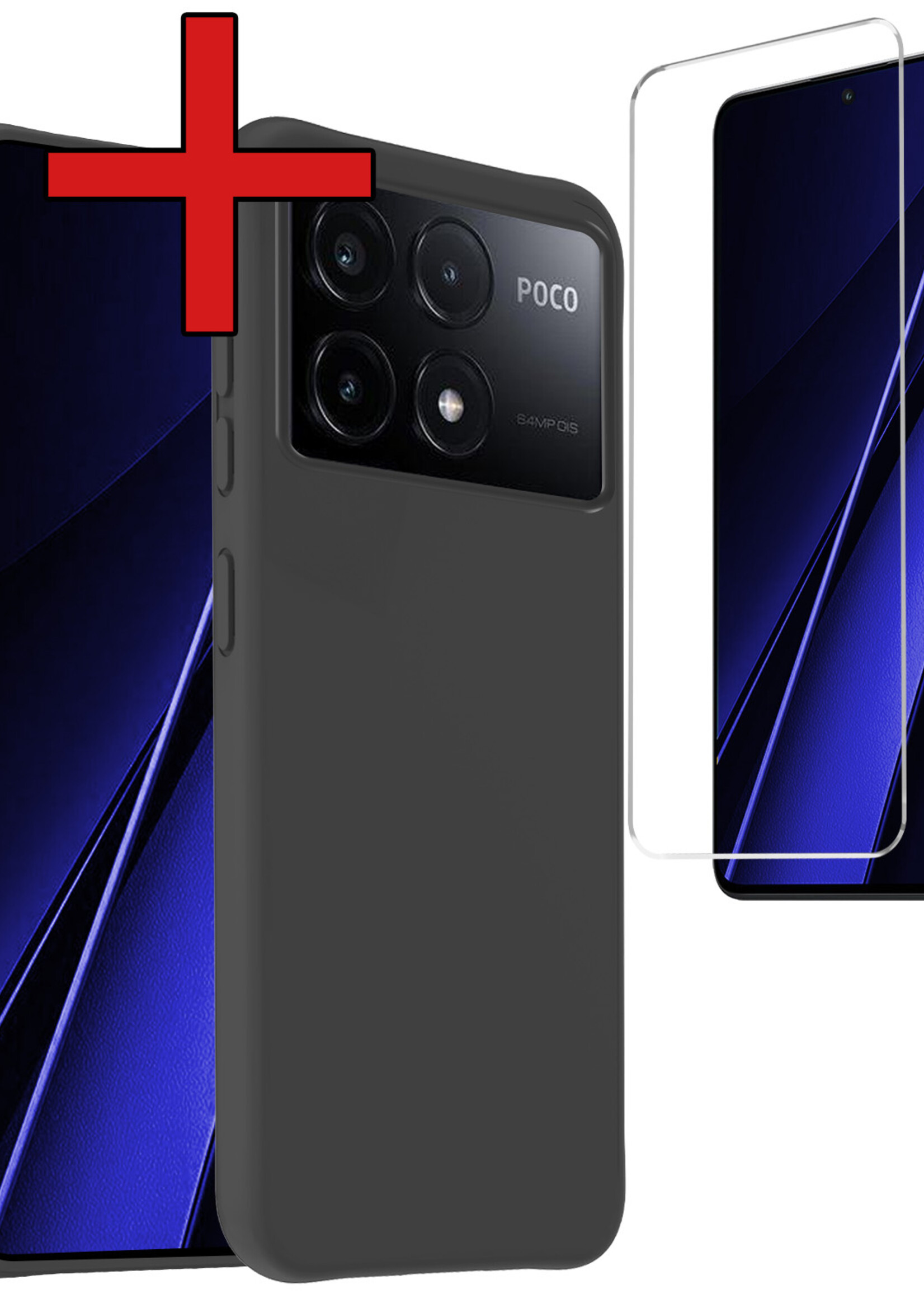 BTH Hoesje Geschikt voor Xiaomi Poco X6 Pro 5G Hoesje Siliconen Case Hoes Met Screenprotector - Hoes Geschikt voor Xiaomi Poco X6 Pro Hoes Cover Case - Zwart
