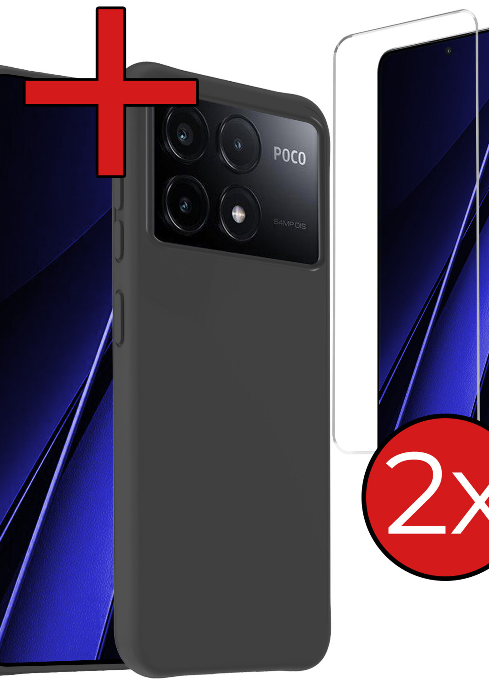 BTH Hoesje Geschikt voor Xiaomi Poco X6 Pro 5G Hoesje Siliconen Case Hoes Met 2x Screenprotector - Hoes Geschikt voor Xiaomi Poco X6 Pro Hoes Cover Case - Zwart