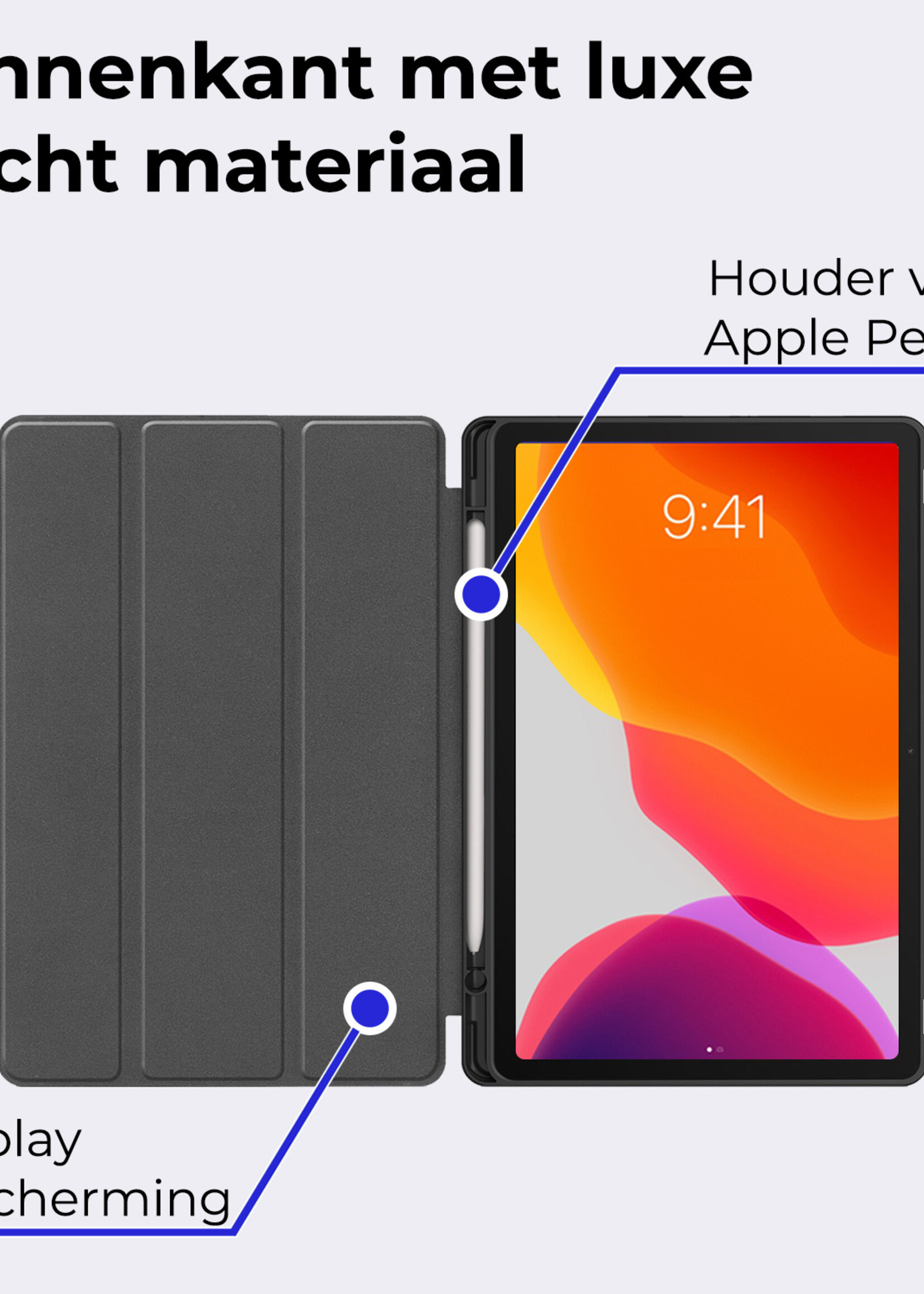BTH Hoes Geschikt voor iPad 10.2 2019 Hoes Book Case Hoesje Trifold Cover Met Uitsparing Geschikt voor Apple Pencil Met Screenprotector - Hoesje Geschikt voor iPad 7 Hoesje Bookcase - Donkergroen