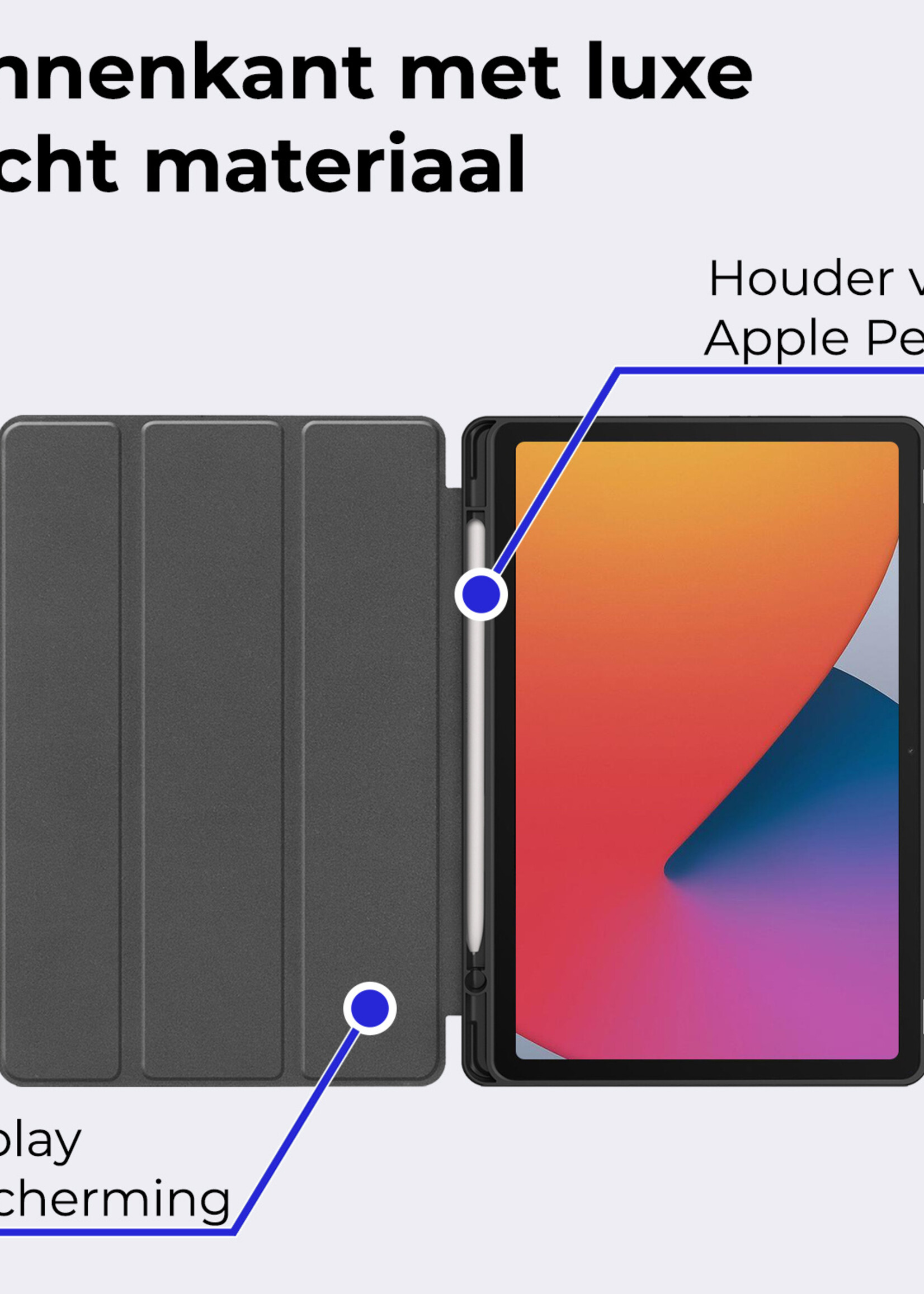 BTH Hoes Geschikt voor iPad 10.2 2020 Hoes Book Case Hoesje Trifold Cover Met Uitsparing Geschikt voor Apple Pencil Met Screenprotector - Hoesje Geschikt voor iPad 8 Hoesje Bookcase - Donkergroen