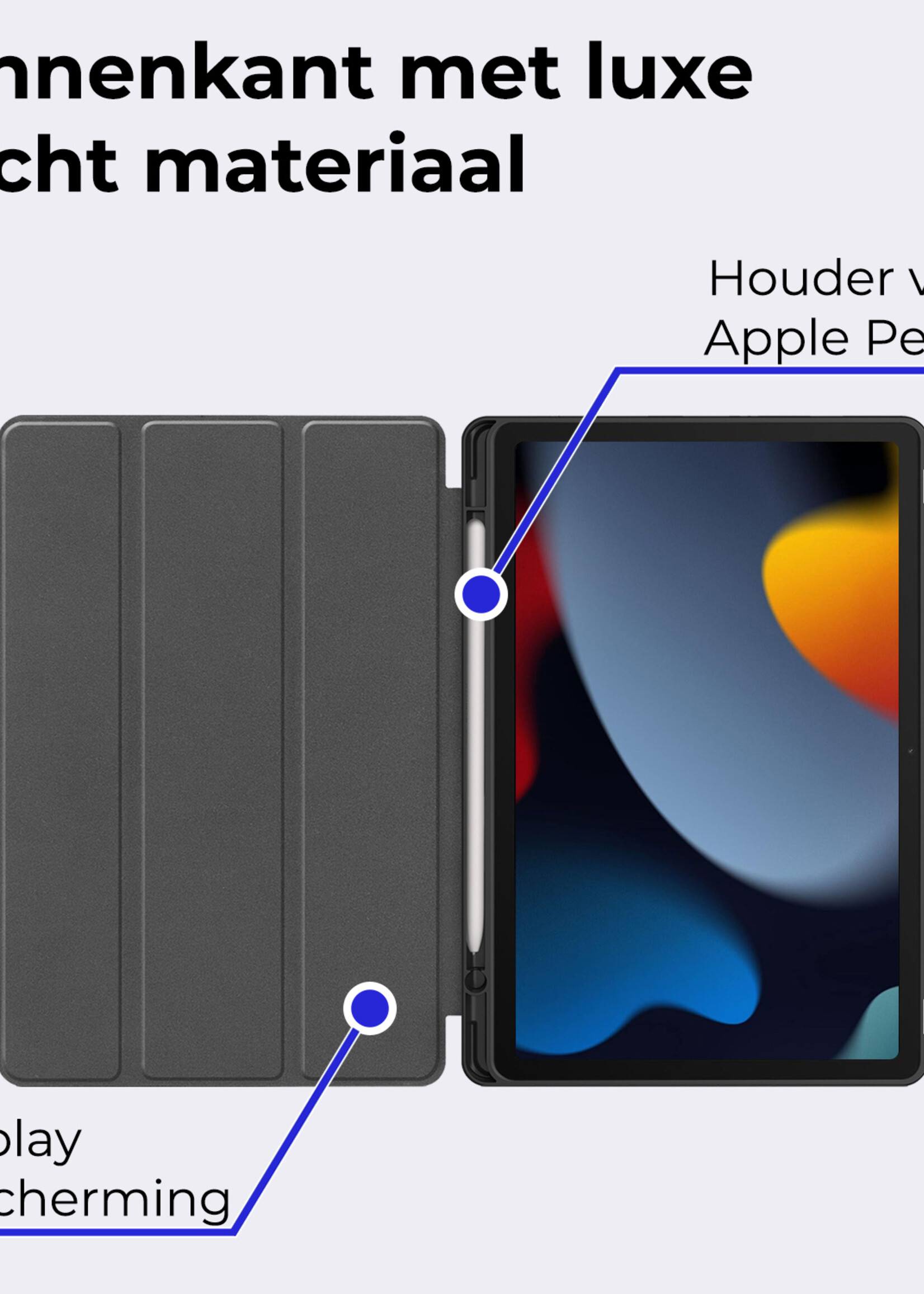 BTH Hoes Geschikt voor iPad 10.2 2021 Hoes Book Case Hoesje Trifold Cover Met Uitsparing Geschikt voor Apple Pencil Met Screenprotector - Hoesje Geschikt voor iPad 9 Hoesje Bookcase - Donkergroen
