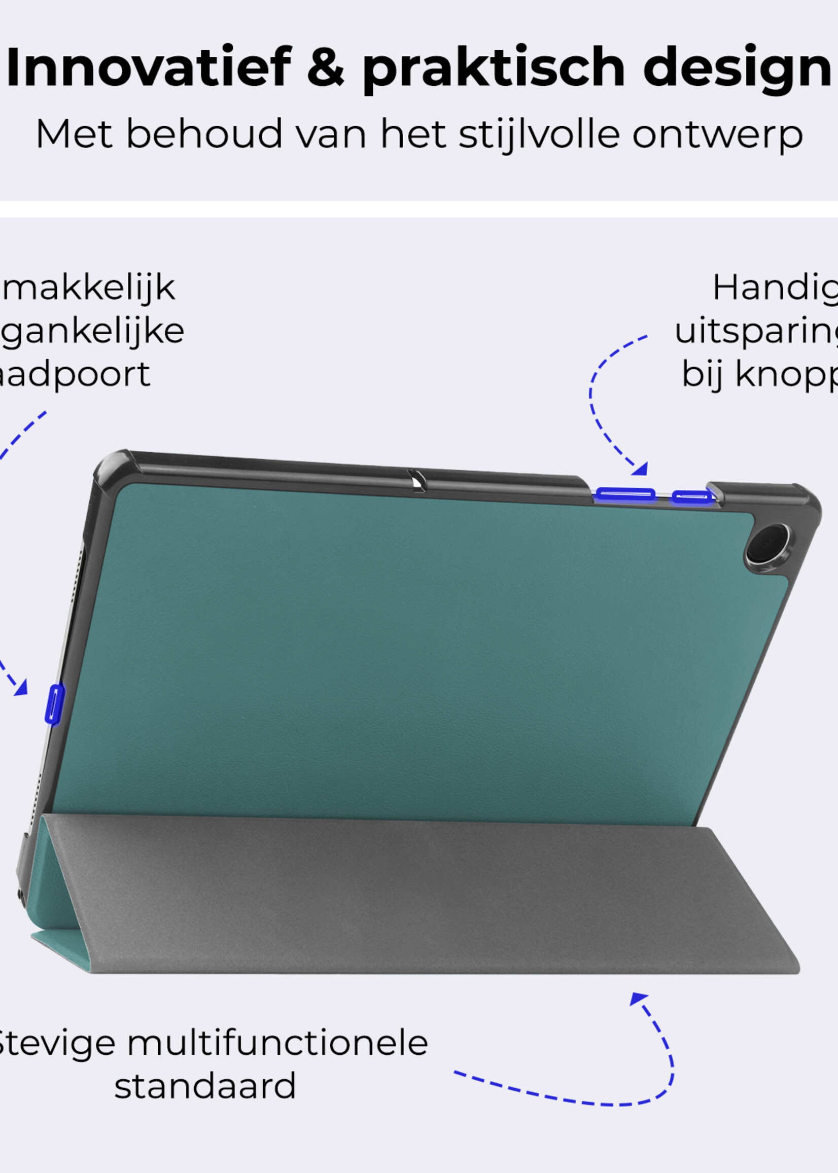 BTH Hoes Geschikt voor iPad 10.2 2021 Hoes Book Case Hoesje Trifold Cover Met Uitsparing Geschikt voor Apple Pencil Met Screenprotector - Hoesje Geschikt voor iPad 9 Hoesje Bookcase - Donkergroen
