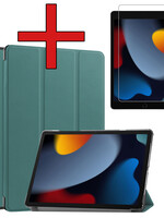 BTH BTH iPad 10.2 2021 Hoesje Met Uitsparing Apple Pencil Met Screenprotector - Donkergroen