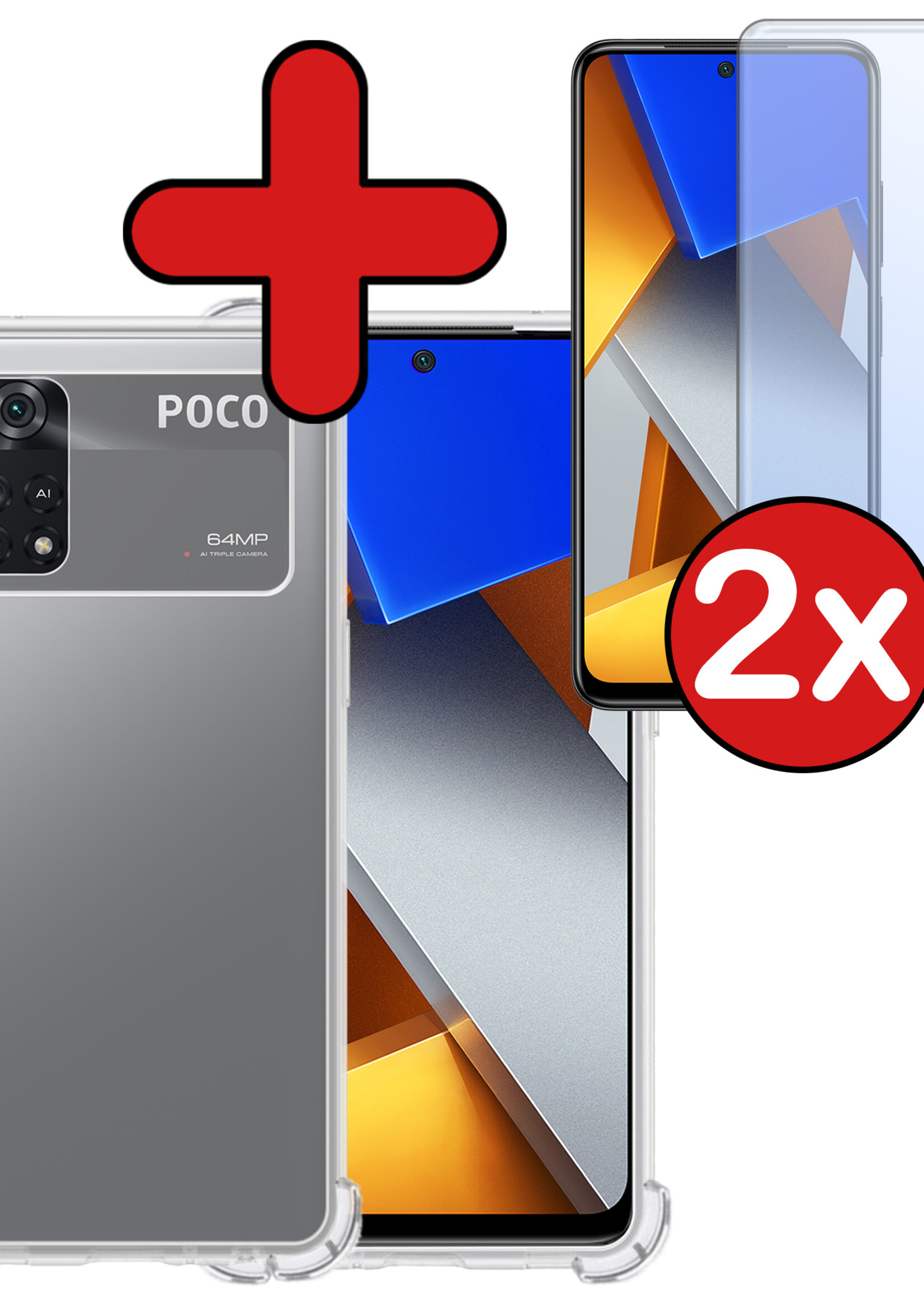 BTH Xiaomi Poco X4 Pro 5G Hoesje Siliconen Shock Proof Case Hoes Met 2x Screenprotector - Xiaomi Poco X4 Pro 5G Hoes Cover Case Shockproof - Transparant