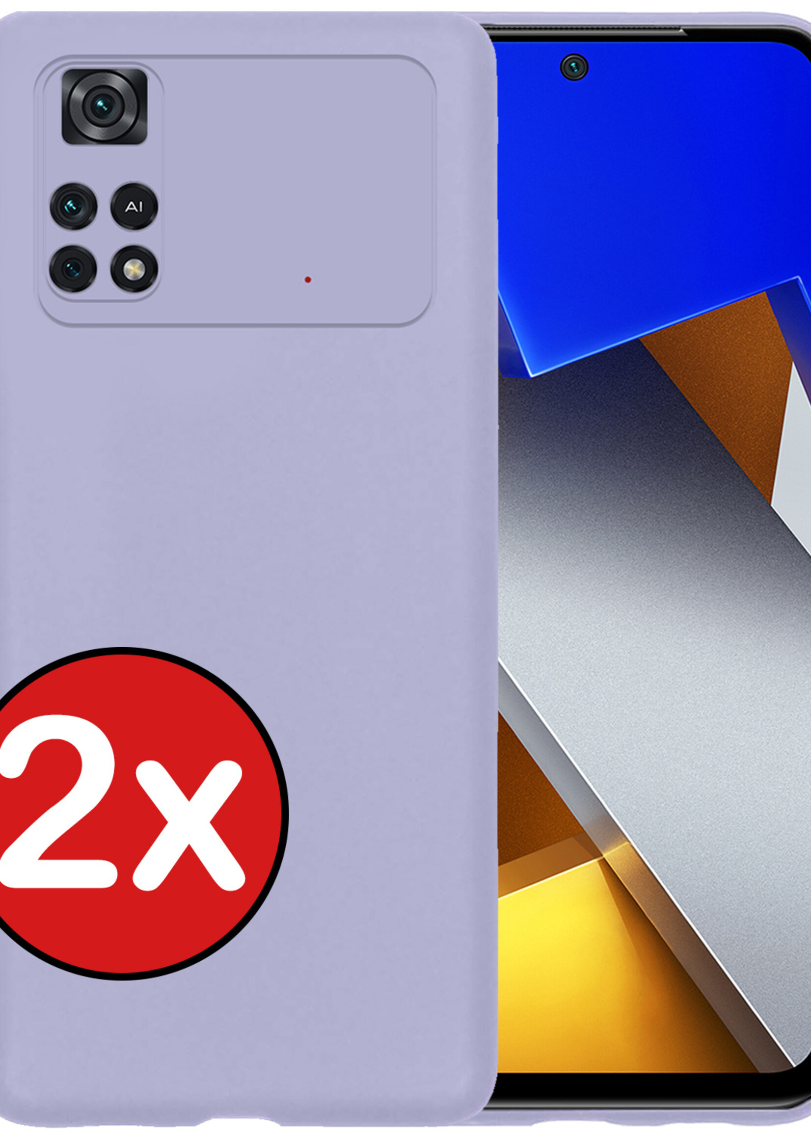 BTH Xiaomi Poco X4 Pro 5G Hoesje Siliconen Case Cover - Xiaomi Poco X4 Pro 5G Hoesje Cover Hoes Siliconen - Lila - 2 PACK