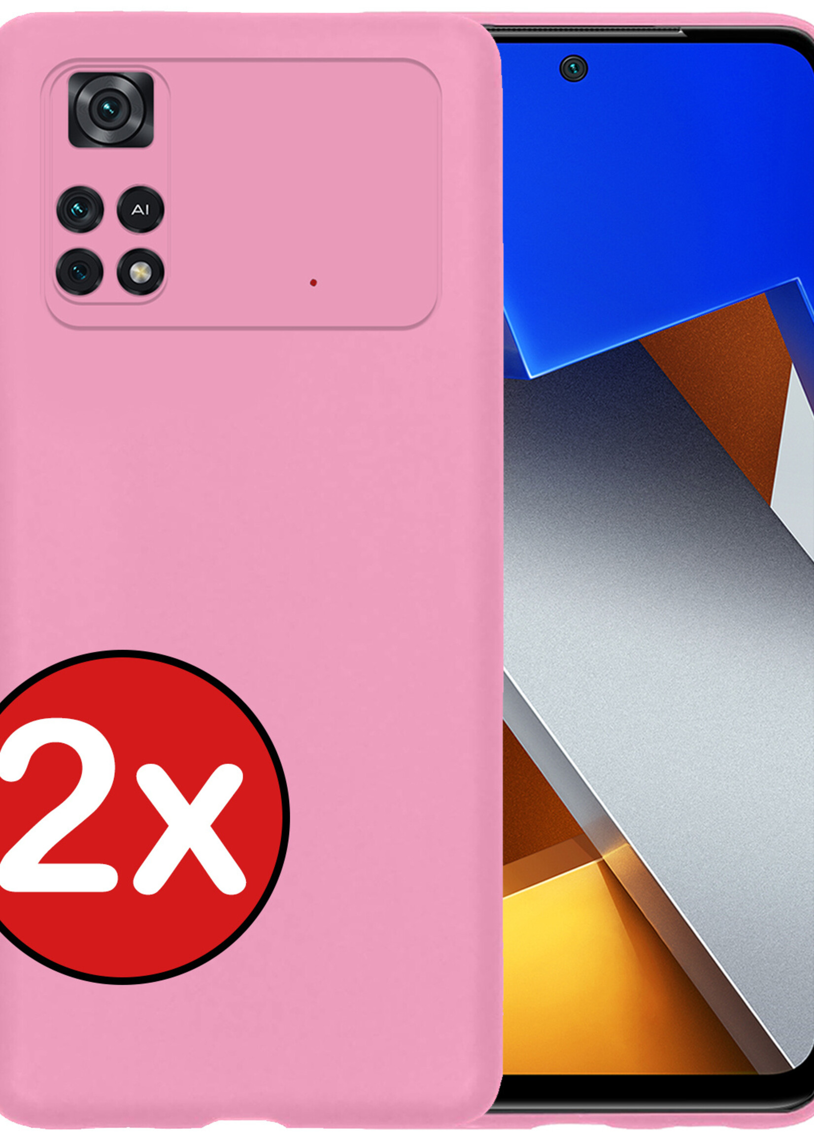 BTH Xiaomi Poco X4 Pro 5G Hoesje Siliconen Case Cover - Xiaomi Poco X4 Pro 5G Hoesje Cover Hoes Siliconen - Licht Roze - 2 PACK